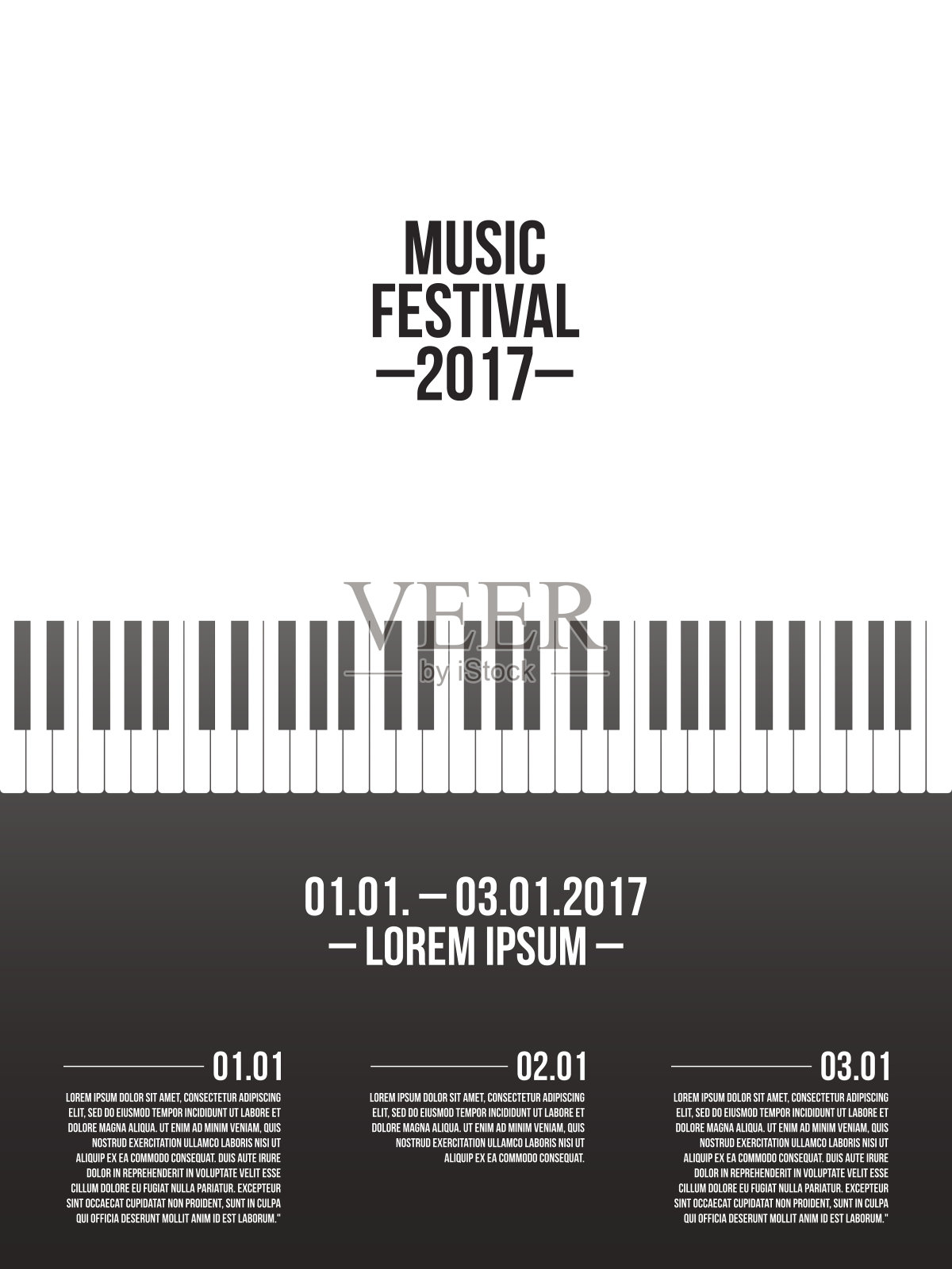 音乐节海报模板与钢琴键盘设计模板素材