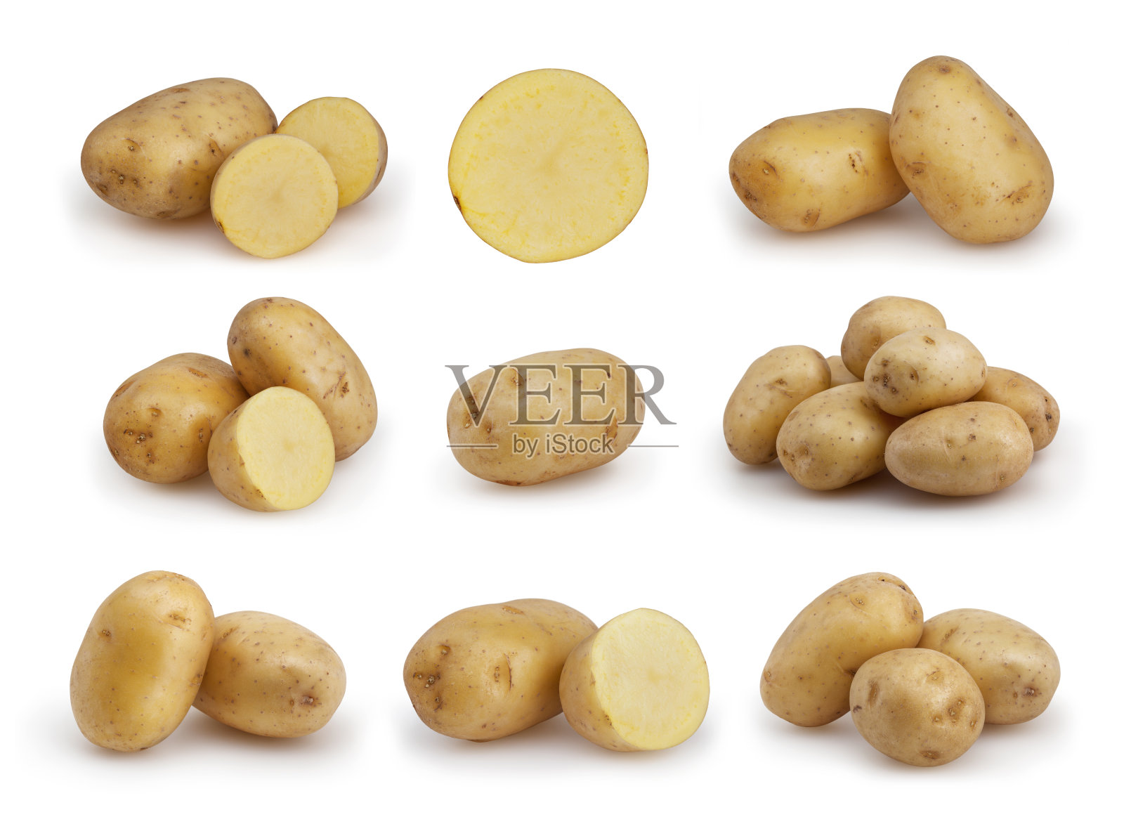 一组马铃薯孤立在白色背景与剪切路径照片摄影图片
