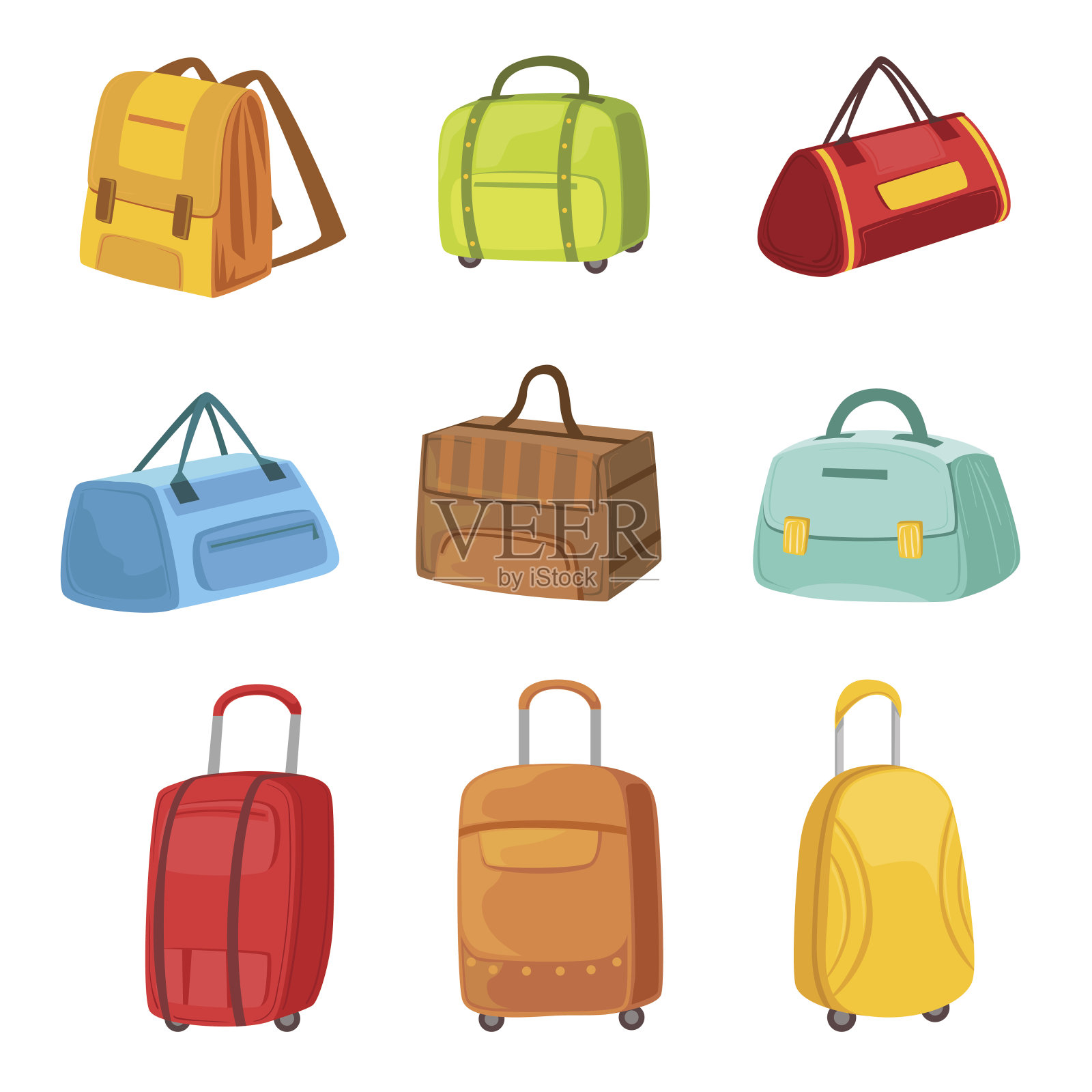 手提箱和其他行李袋一套图标插画图片素材