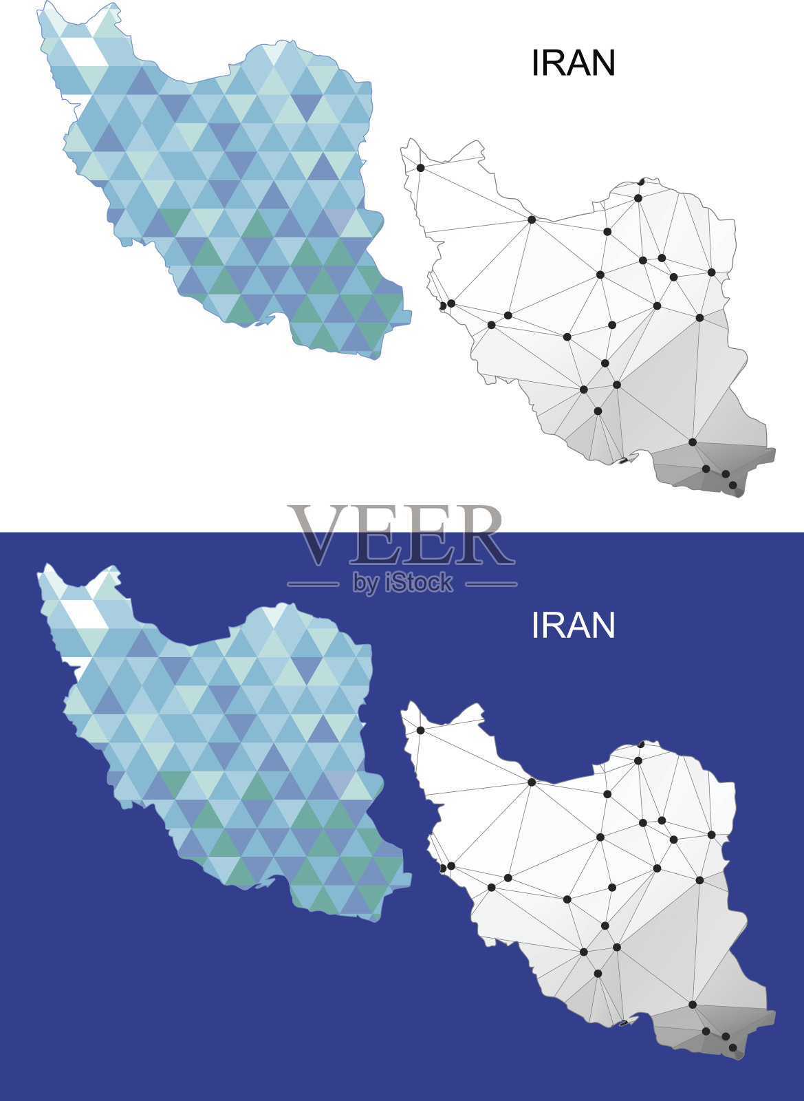 伊朗地图在几何多边形风格。抽象的宝石三角形。插画图片素材