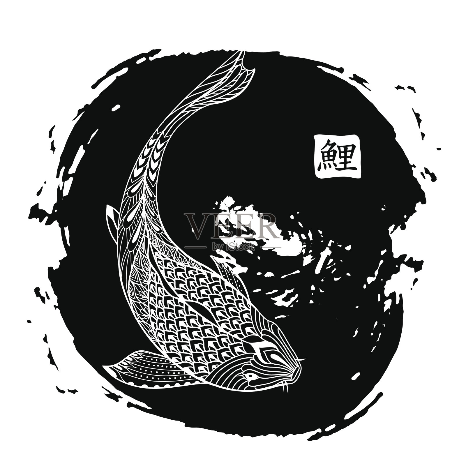 手绘锦鲤。日本鲤鱼线画插画图片素材