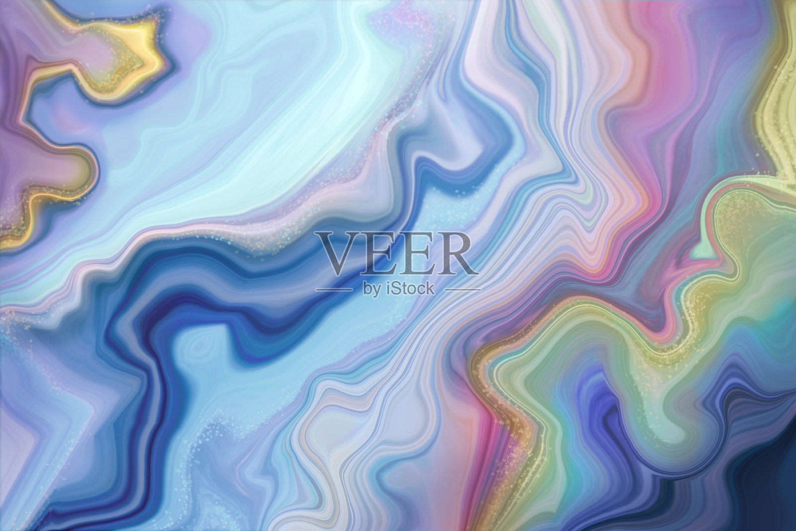 抽象大理石背景，蓝色大理石波浪线插画图片素材