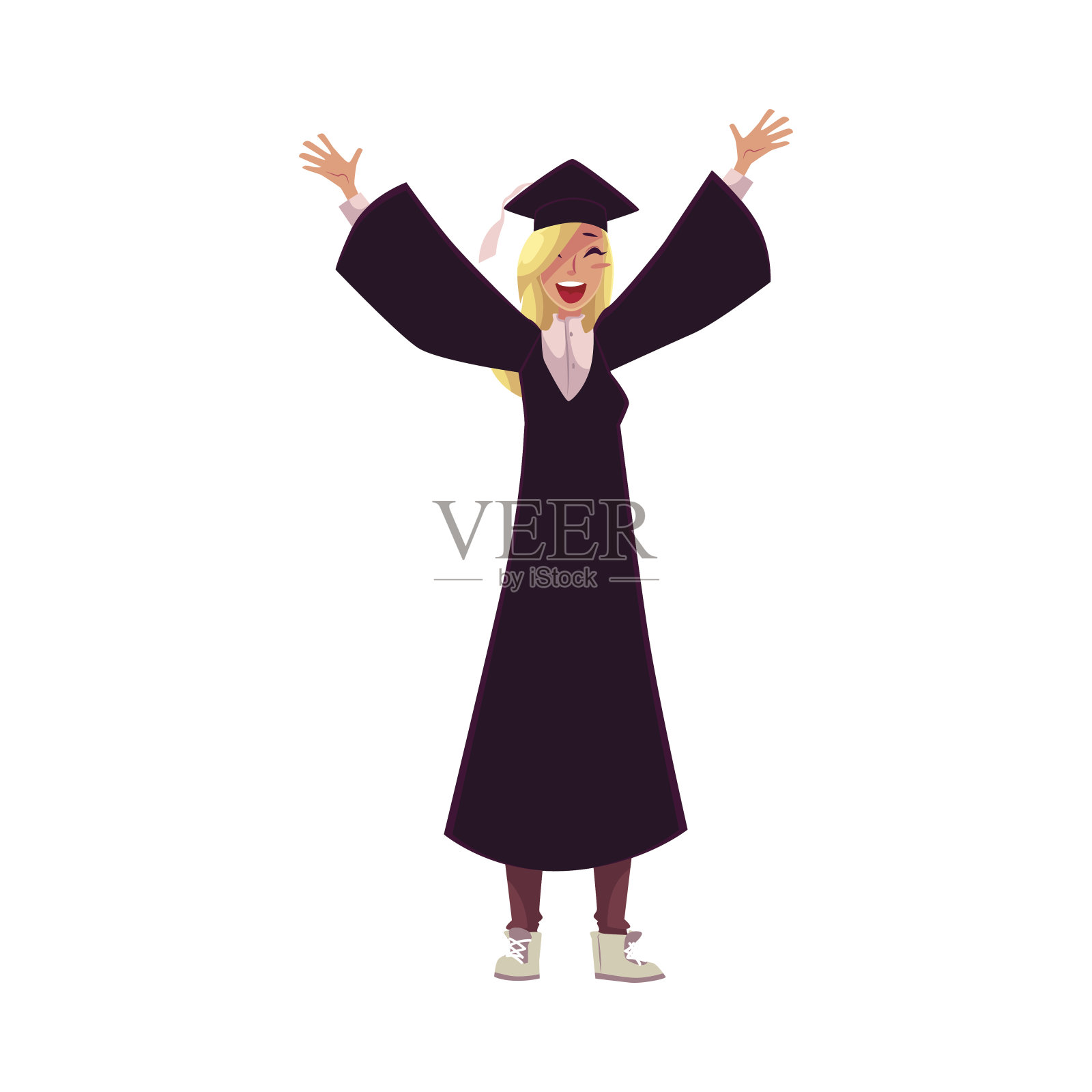 女学生在传统的帽子和长袍庆祝成功毕业设计元素图片