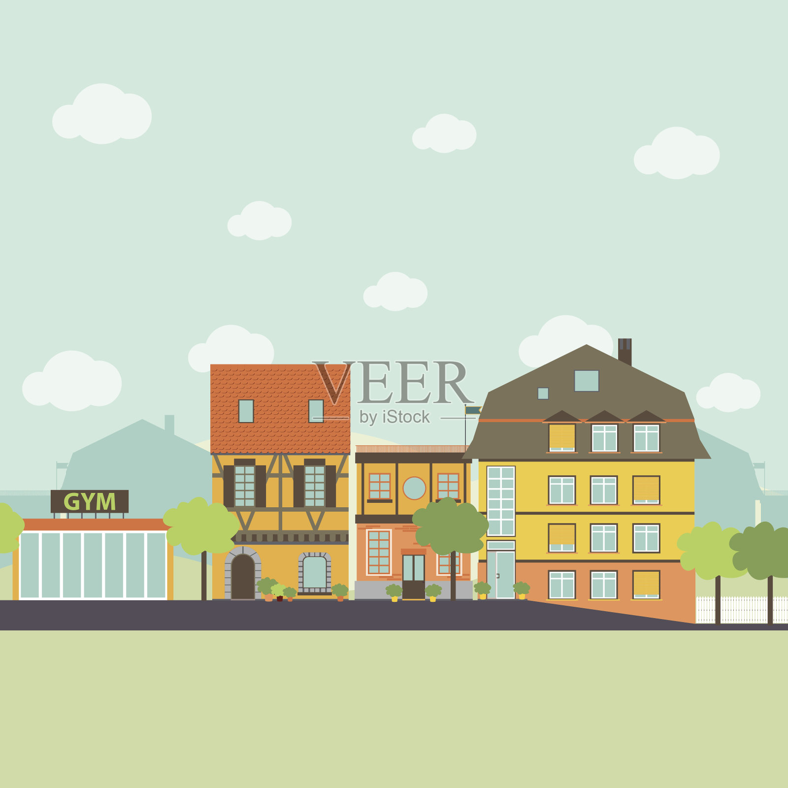小城市城镇生活信息图表元素。平面设计风格。向量插画图片素材