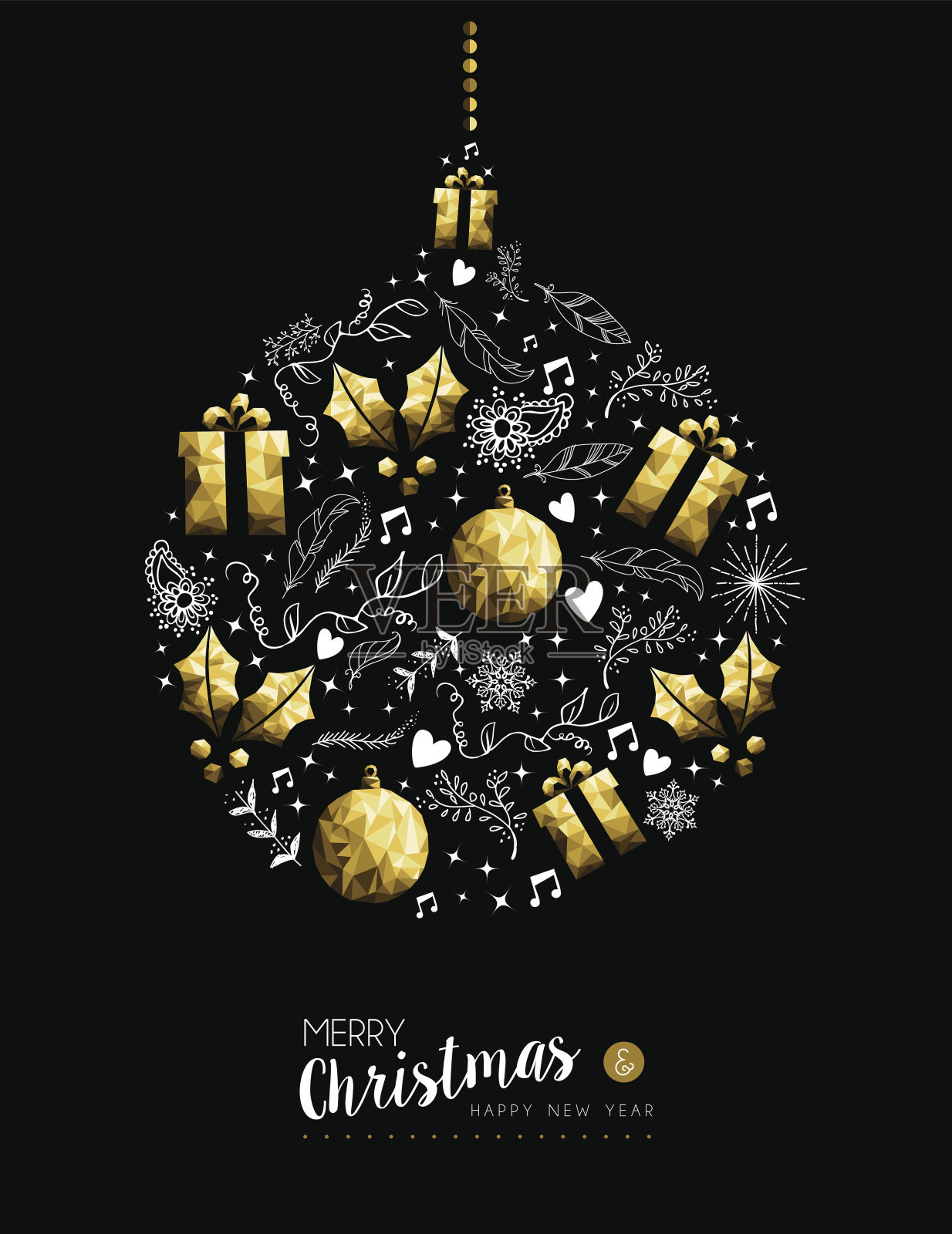 金色的圣诞和新年装饰品插画图片素材