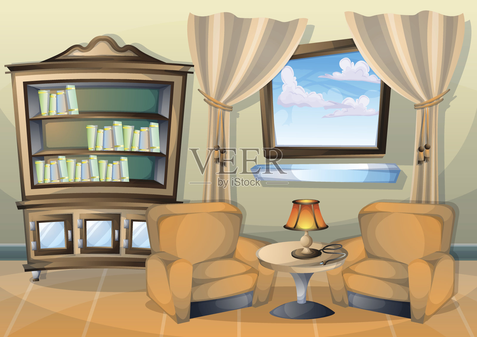 卡通矢量插图室内客厅设计元素图片