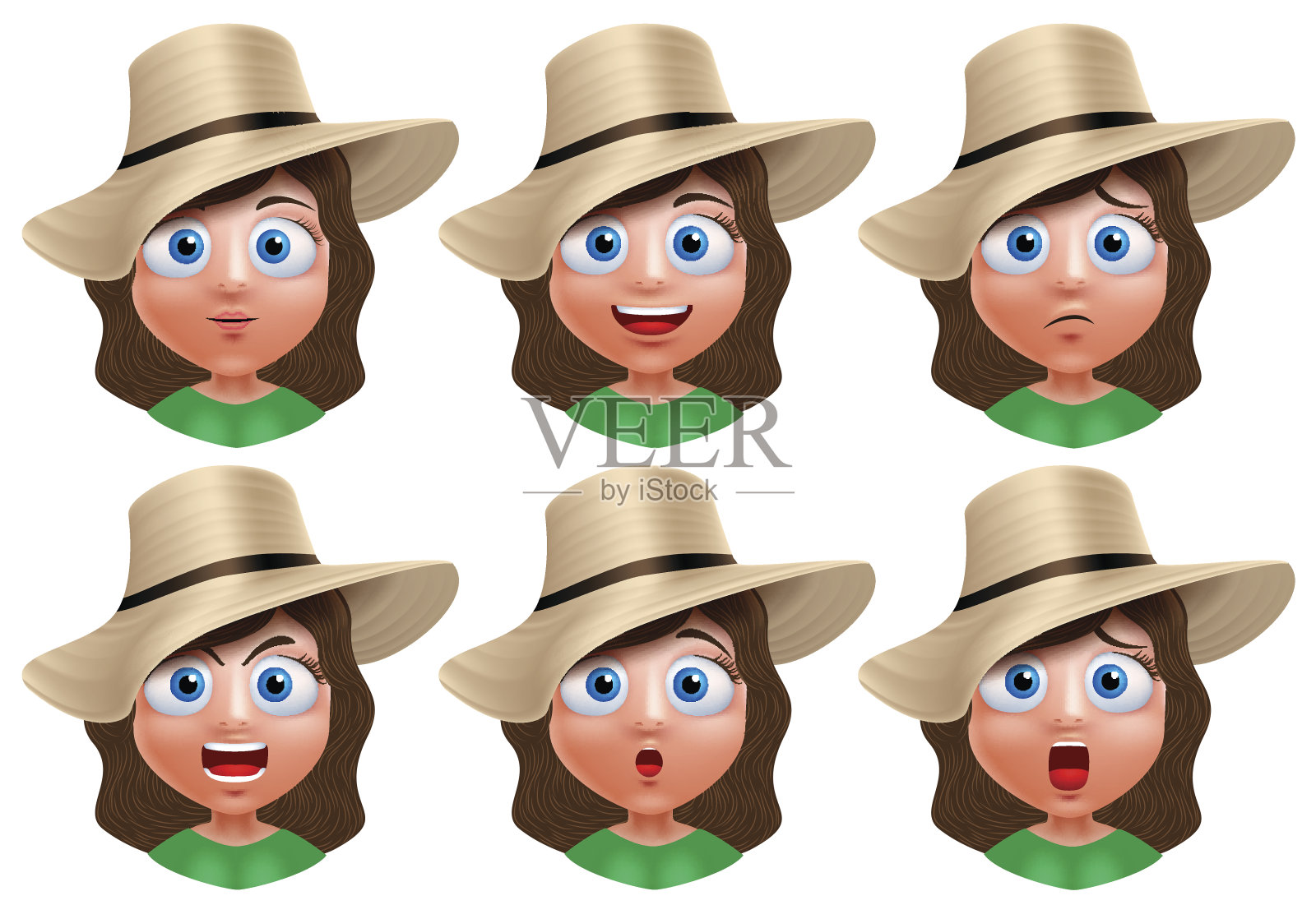 女孩化身矢量角色年轻女孩脸上带着面部表情插画图片素材
