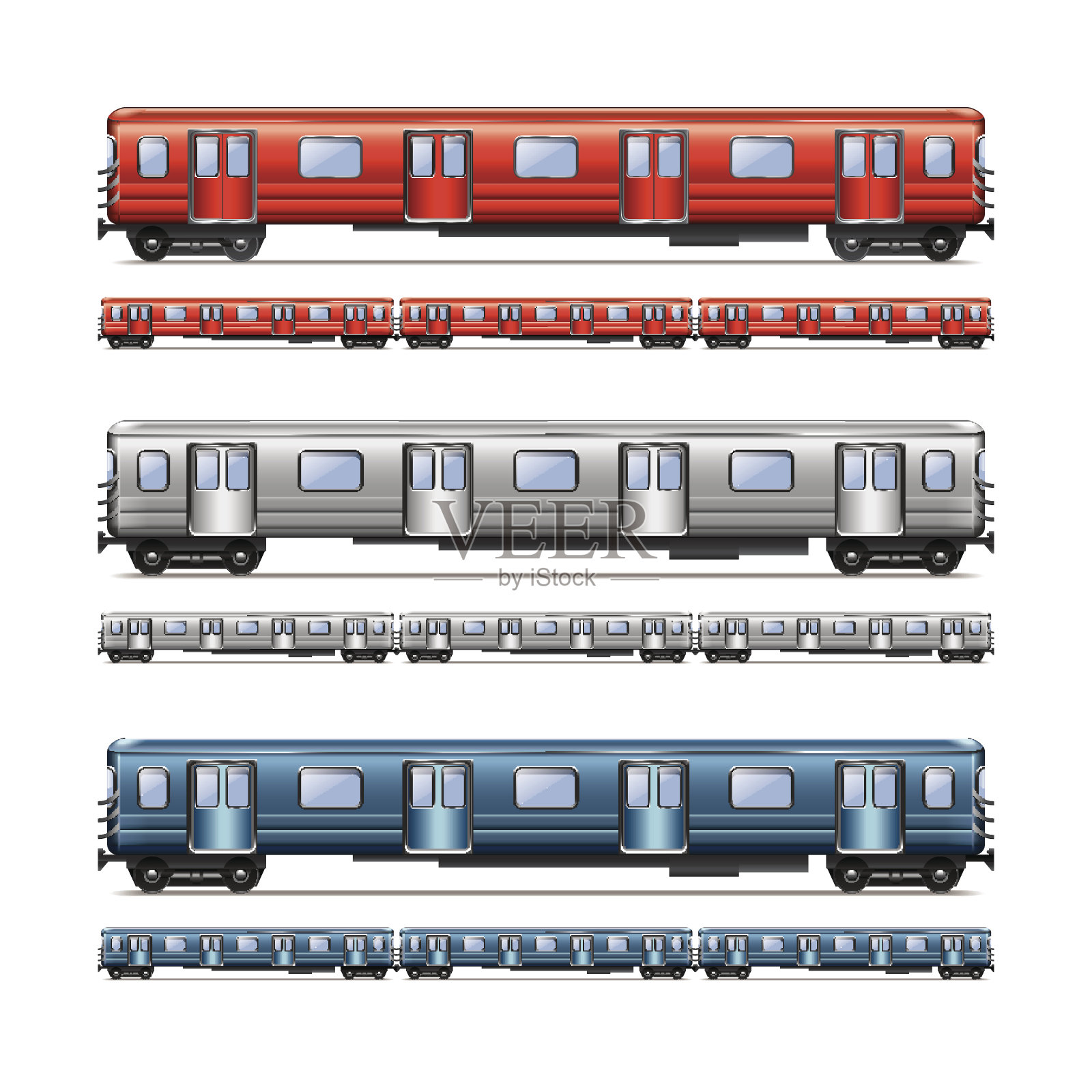 地铁列车集孤立在白色矢量上插画图片素材