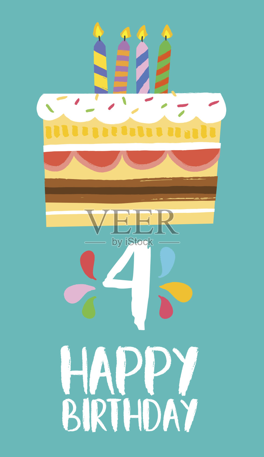 4年生日派对的生日蛋糕卡片插画图片素材