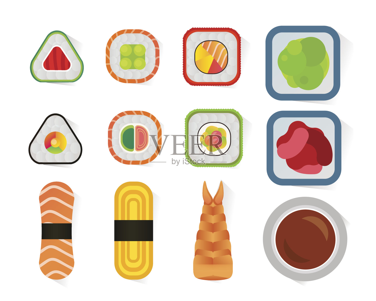 矢量寿司和卷设置孤立的白色背景图标素材