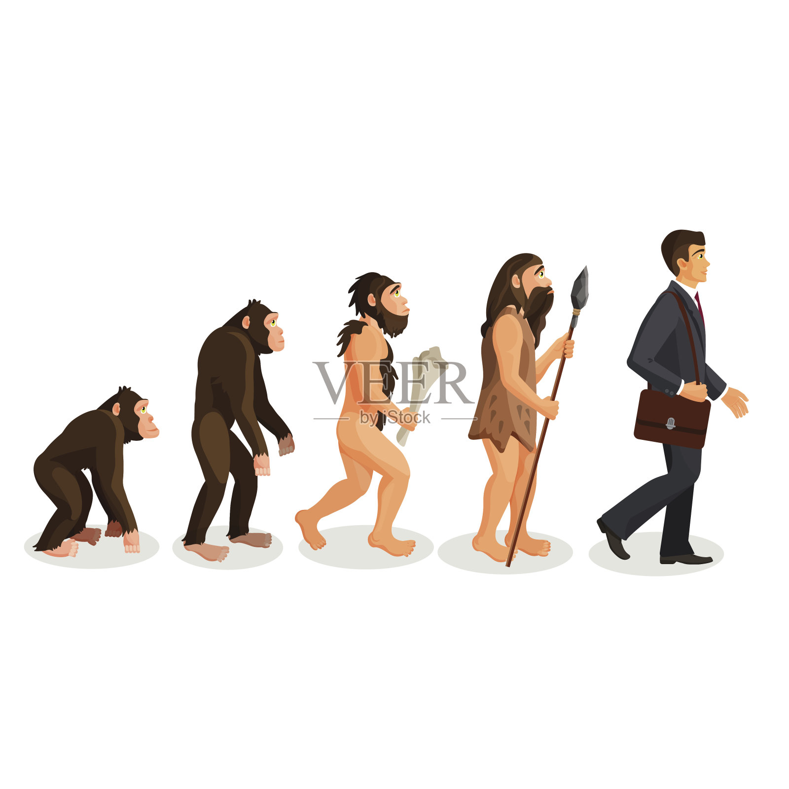 从猿到人的生存过程是孤立的。人类进化插画图片素材