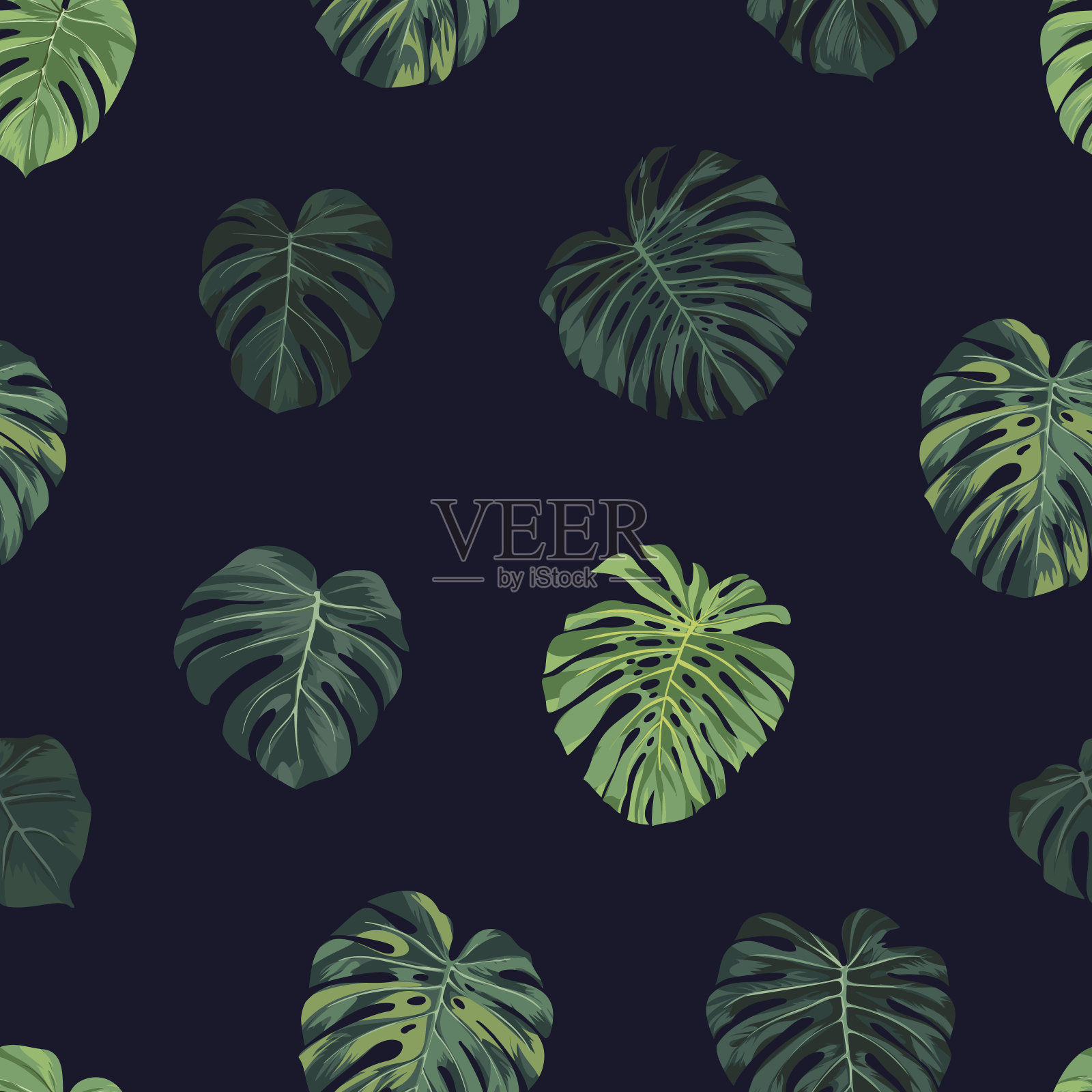 无缝矢量热带植物模式与绿色怪兽棕榈叶。异国情调的夏威夷织物设计插画图片素材