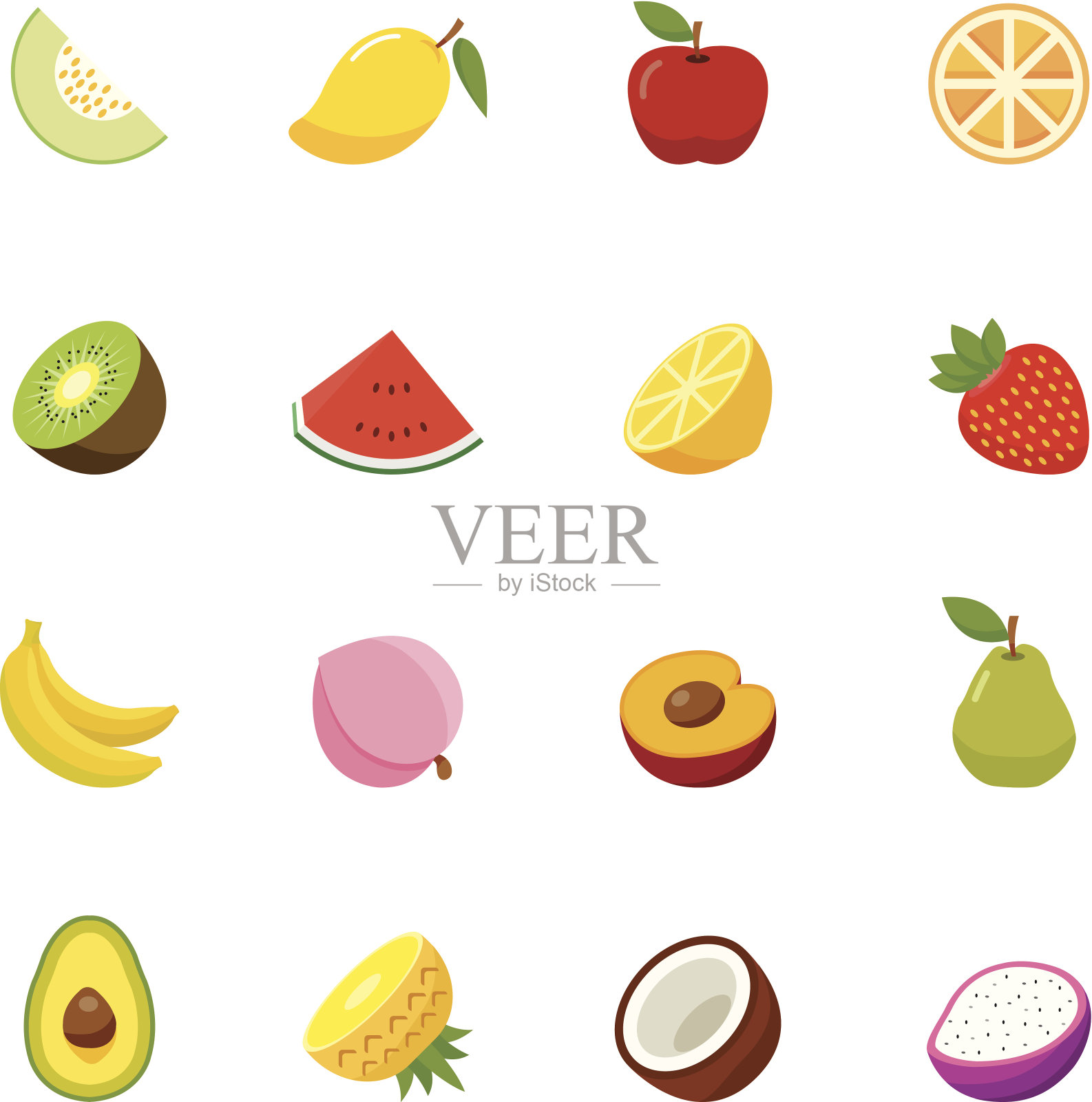 水果全彩色平面设计图标。图标素材