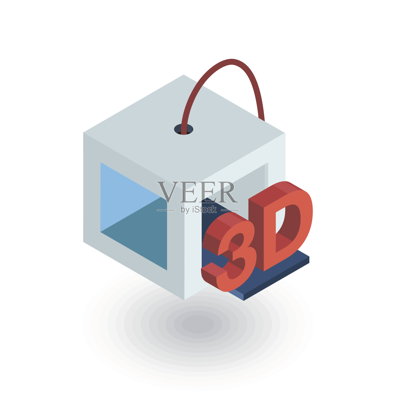 3D打印机等距平面图标。三维向量设计元素图片