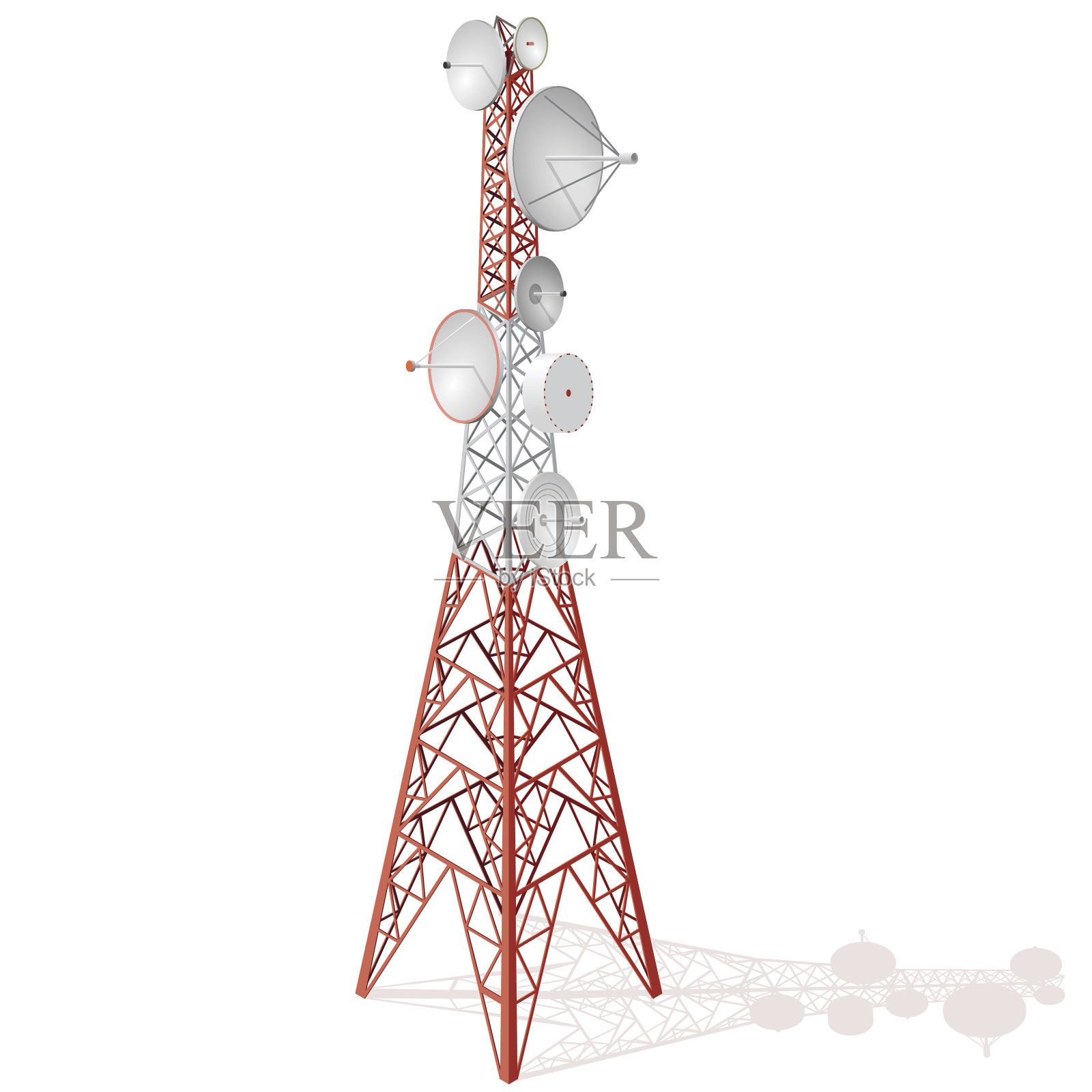 矢量卫星塔在等距透视孤立在白色背景。插画图片素材