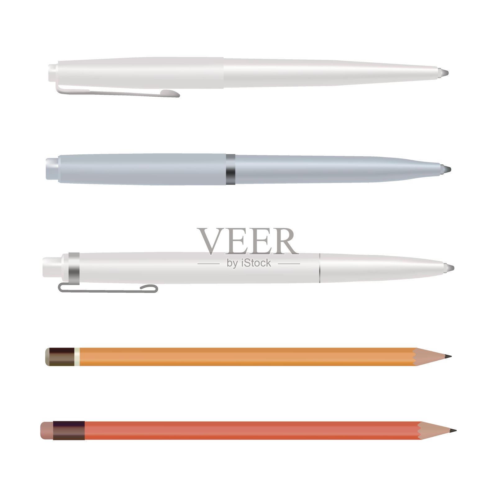 钢笔和铅笔孤立在白色背景，圆珠笔，铅设计元素图片