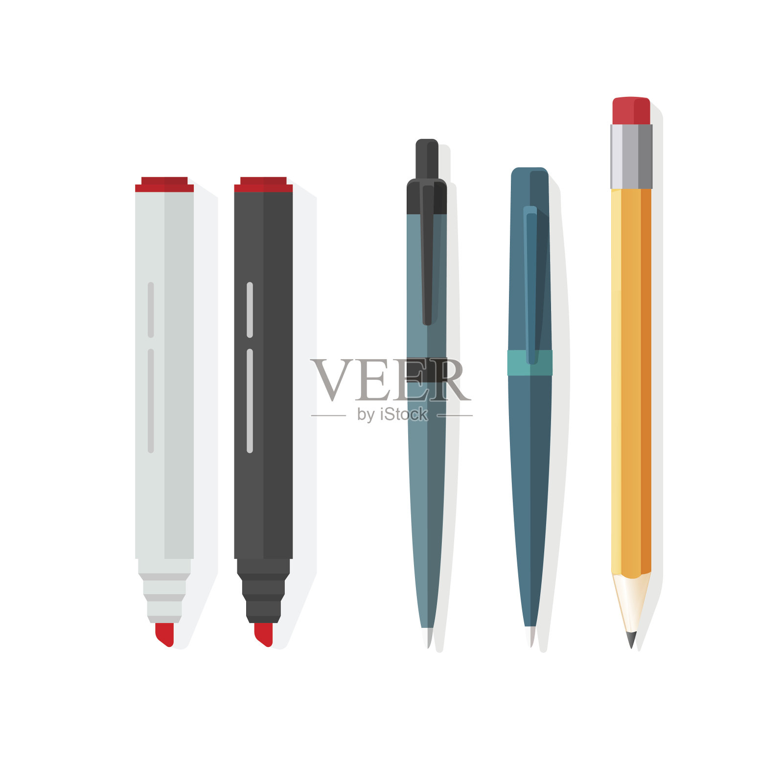钢笔，铅笔，矢量记号笔，圆珠笔，红橡皮擦，铅笔设计元素图片