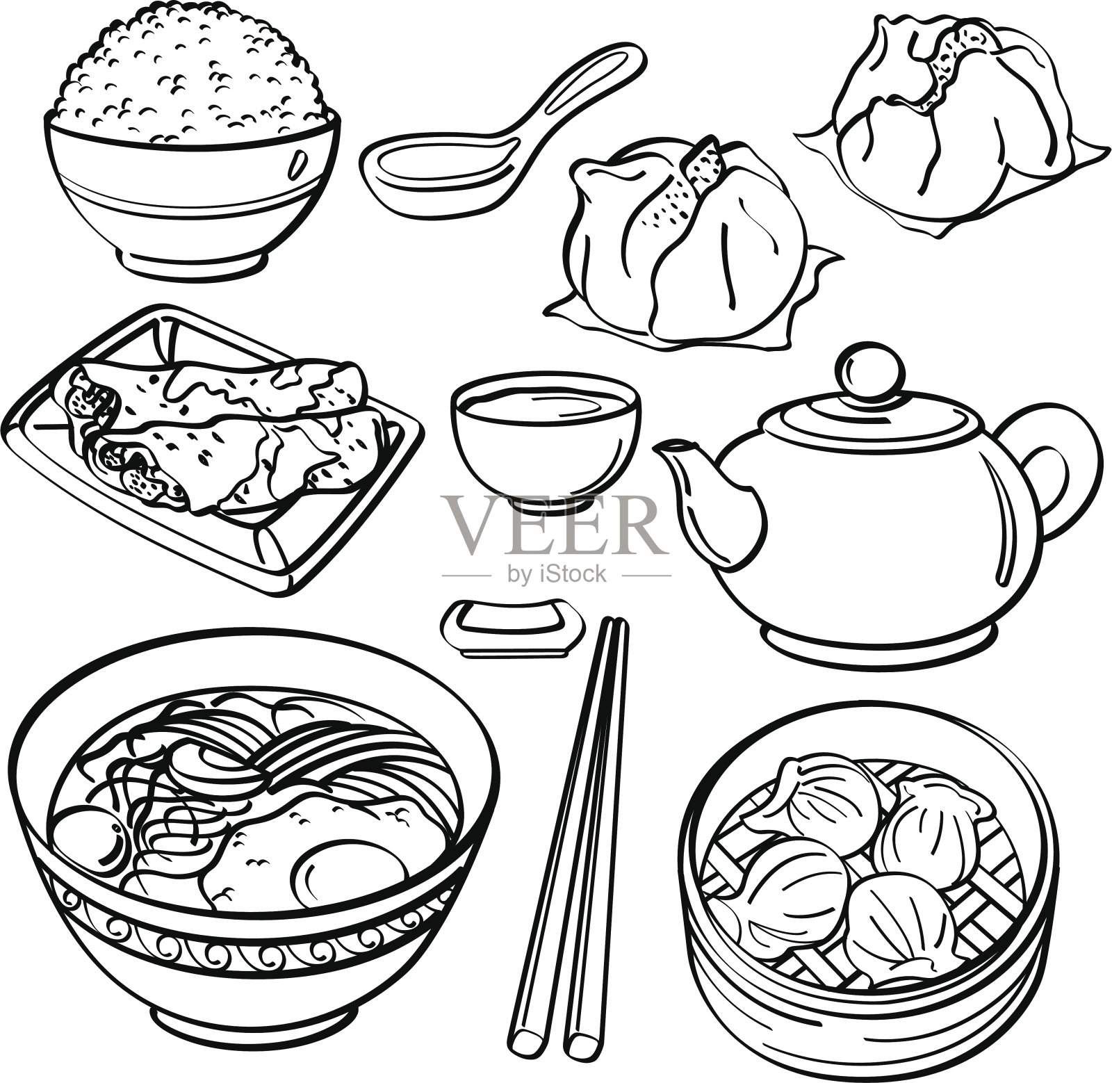 亚洲食物收集插画图片素材