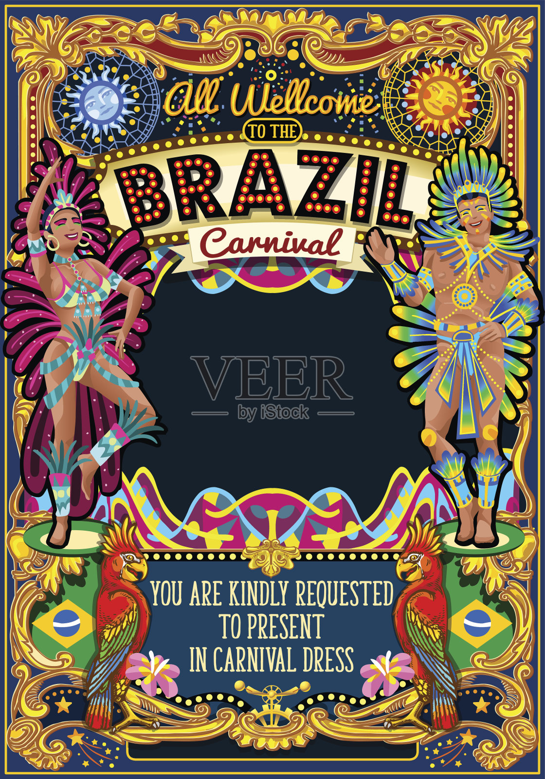 里约热内卢嘉年华海报主题巴西嘉年华面具展游行插画图片素材