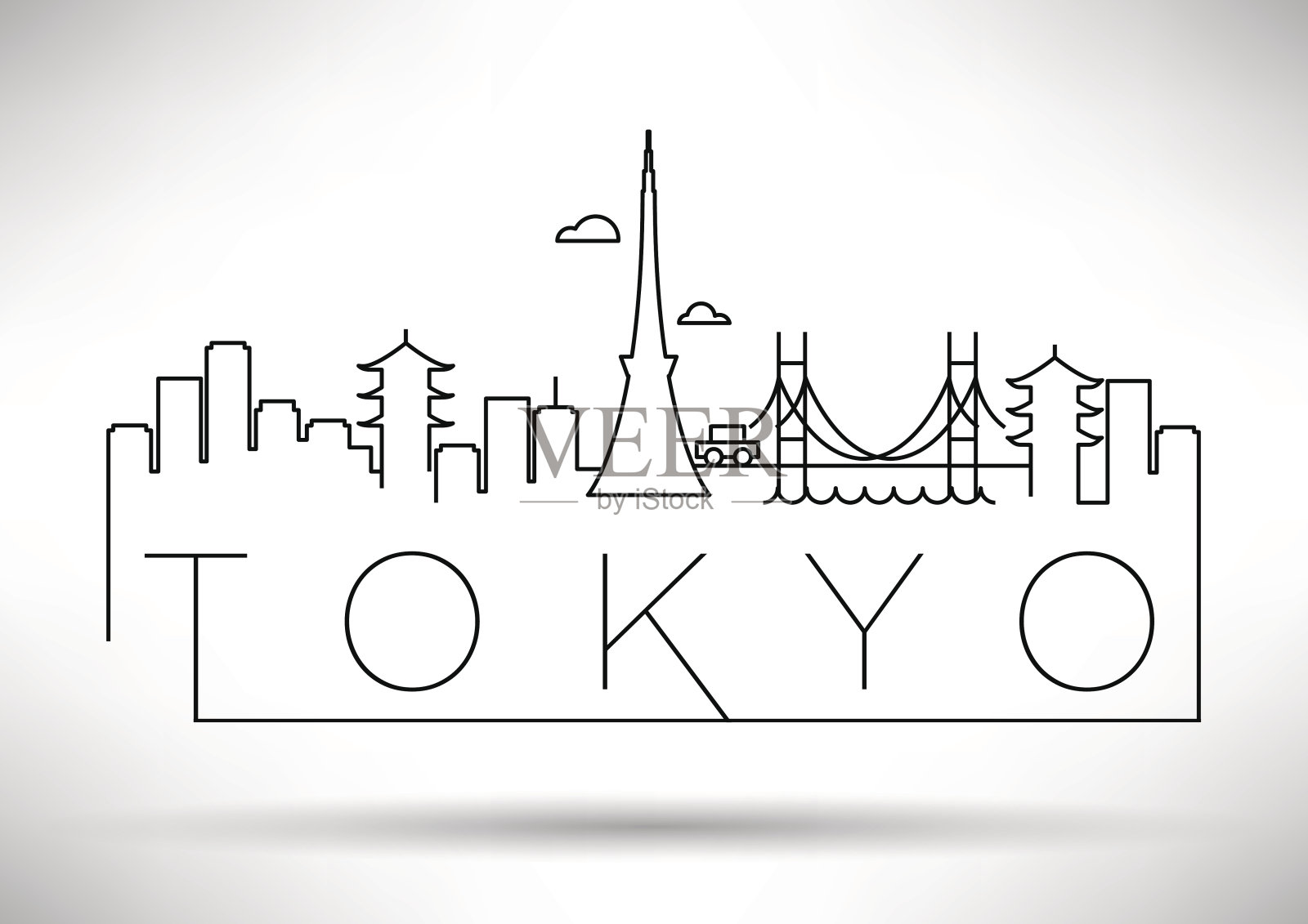 东京城市线条剪影排版设计插画图片素材
