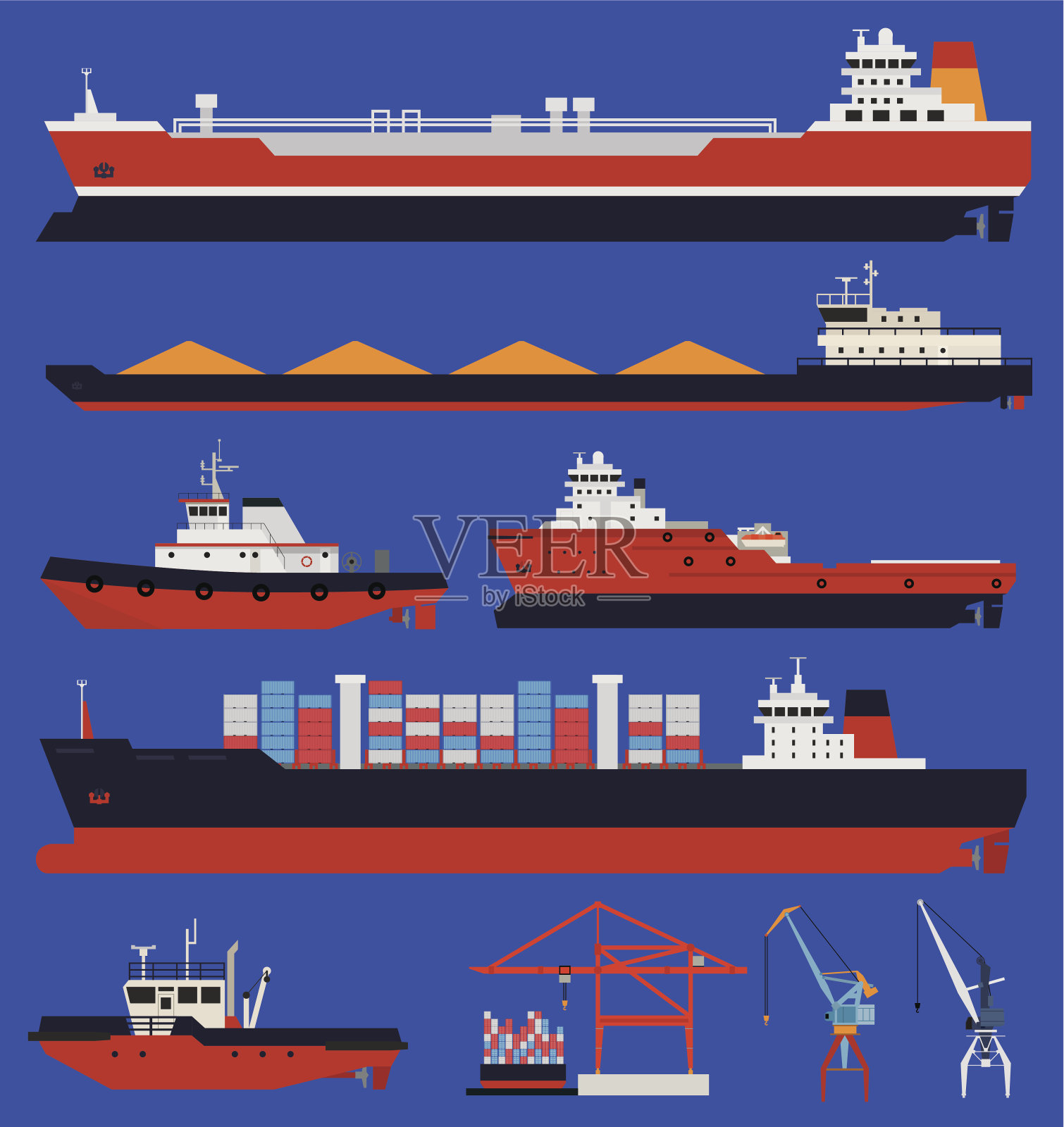 货船和拖船插画图片素材