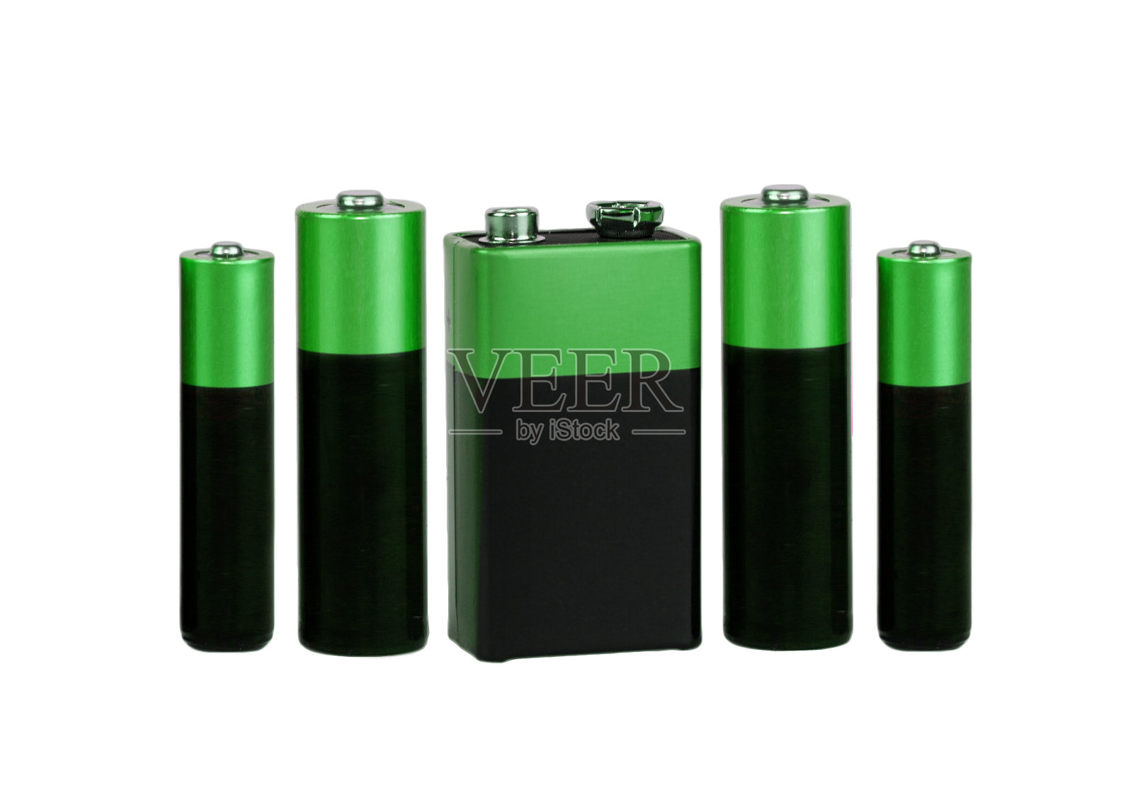 许多不同的电池，AAA型，AA型，PP3型，白色背景，隔离设计元素图片