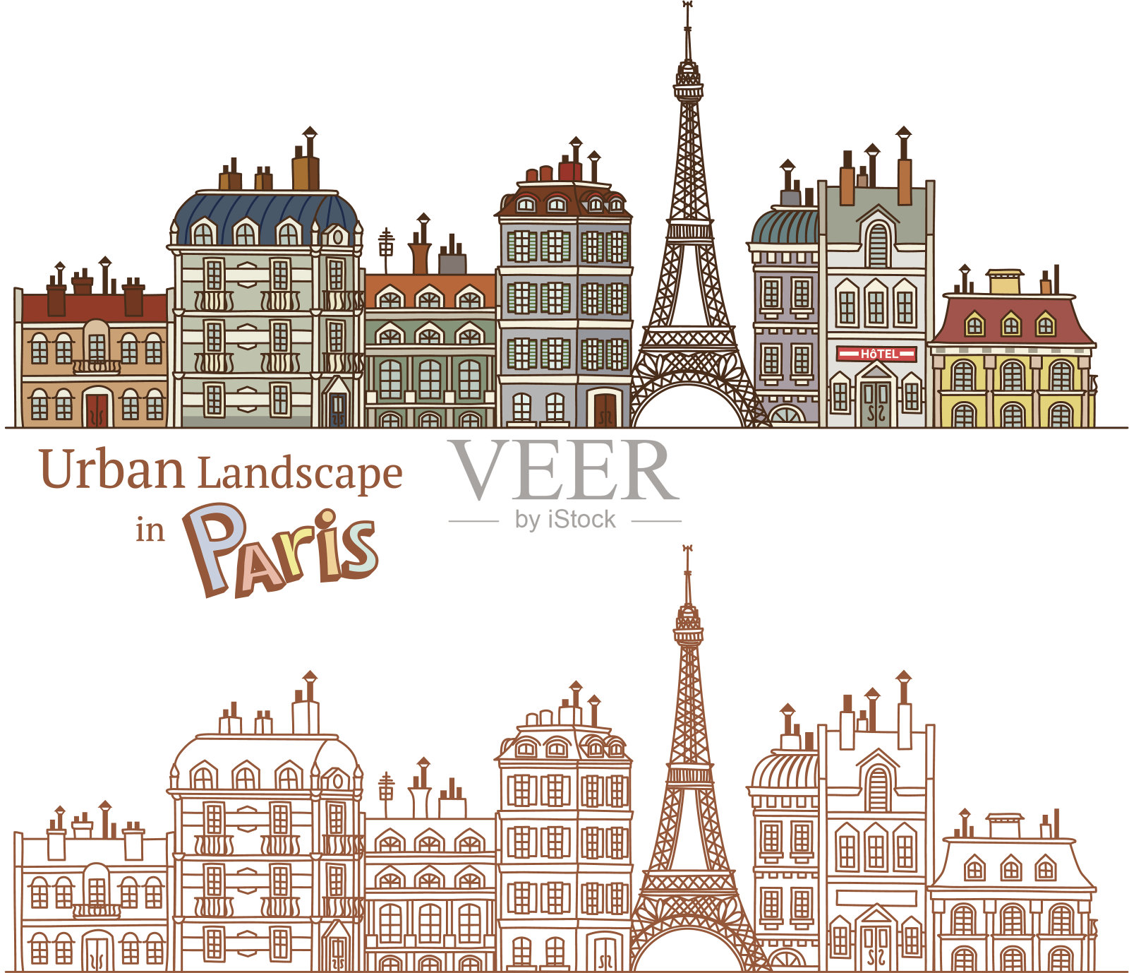 绘制的巴黎城市景观插画图片素材
