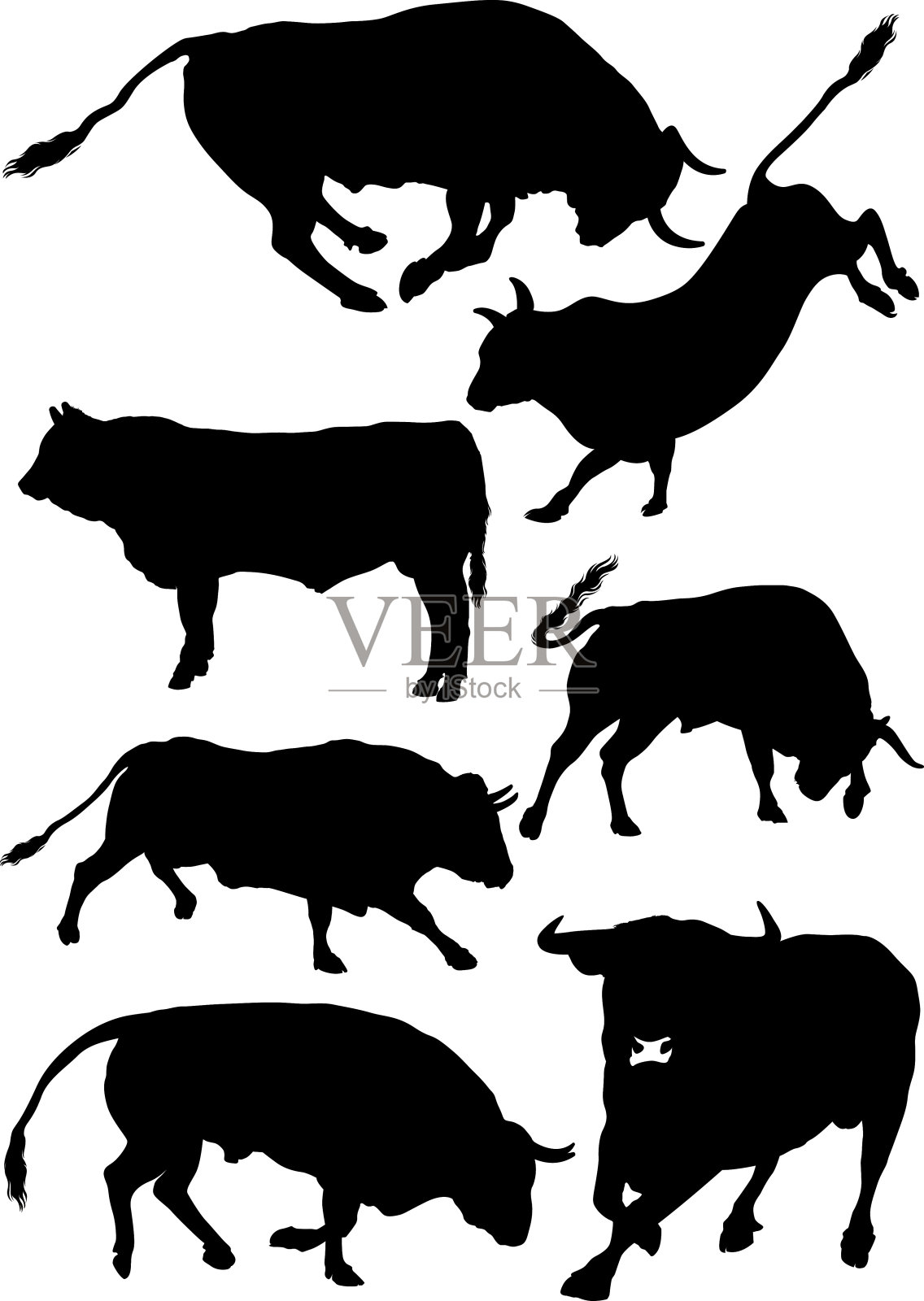 矢量剪影的公牛插图设计元素图片