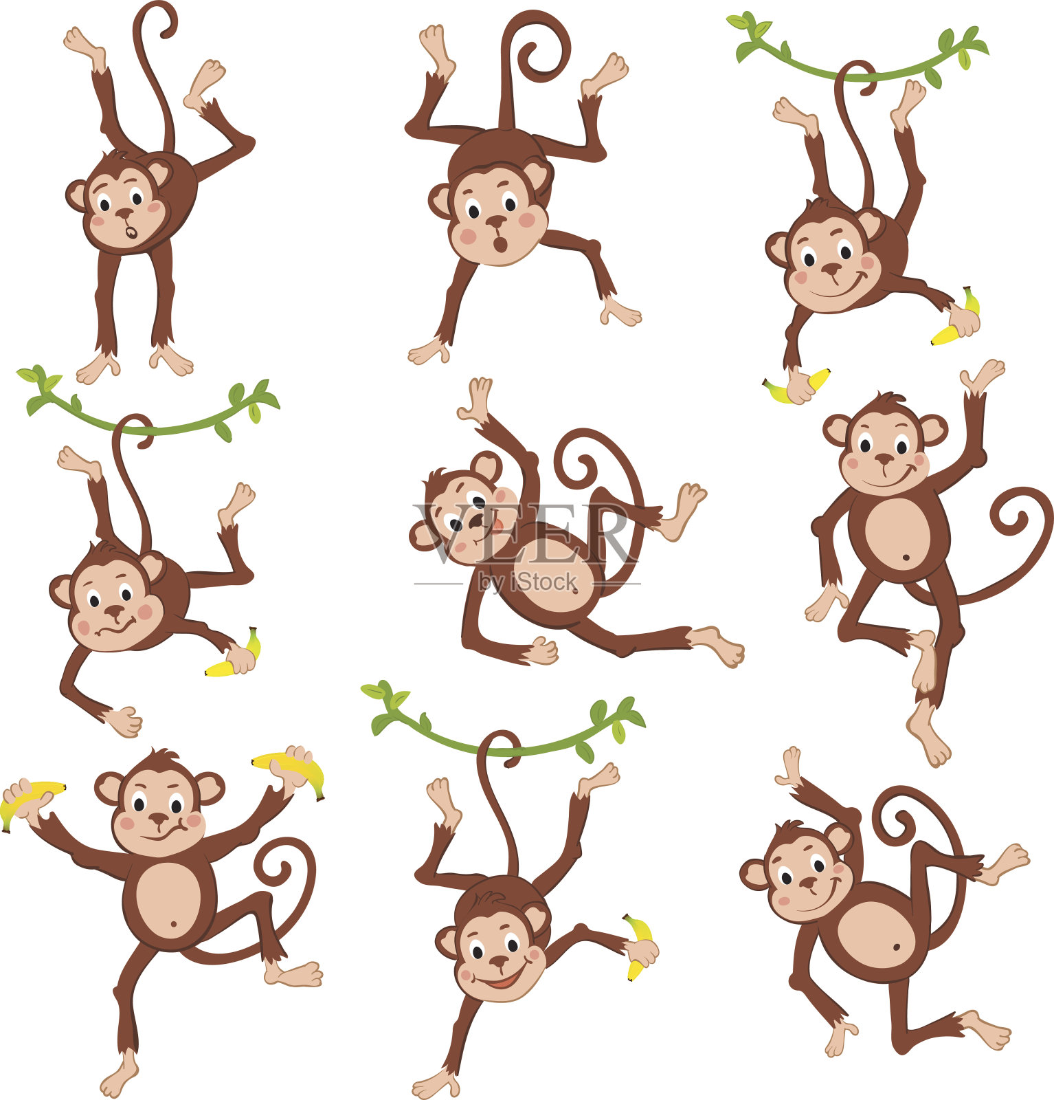 可爱有趣的猴子套装插画图片素材