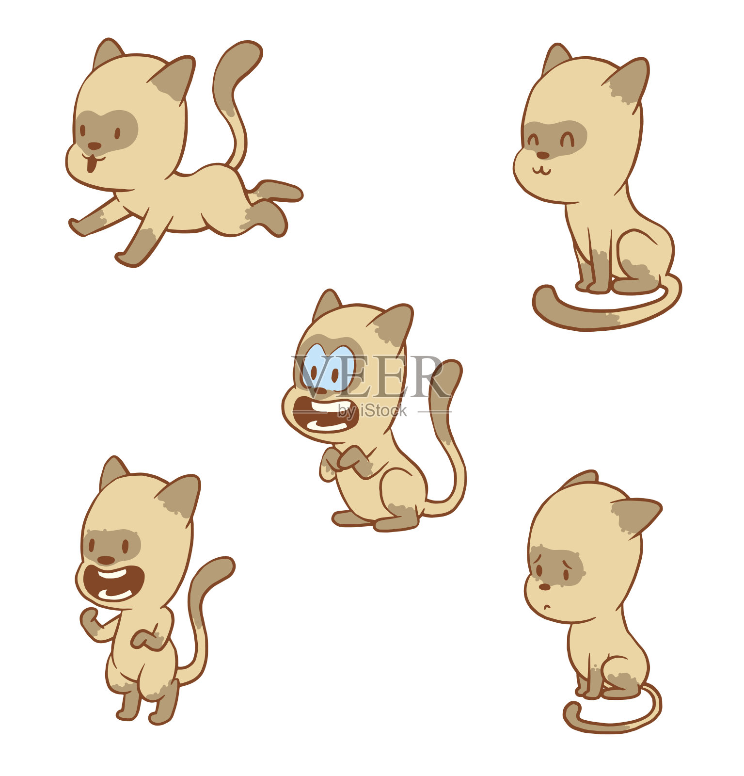 一组可爱的小猫咪，彩色图像插画图片素材