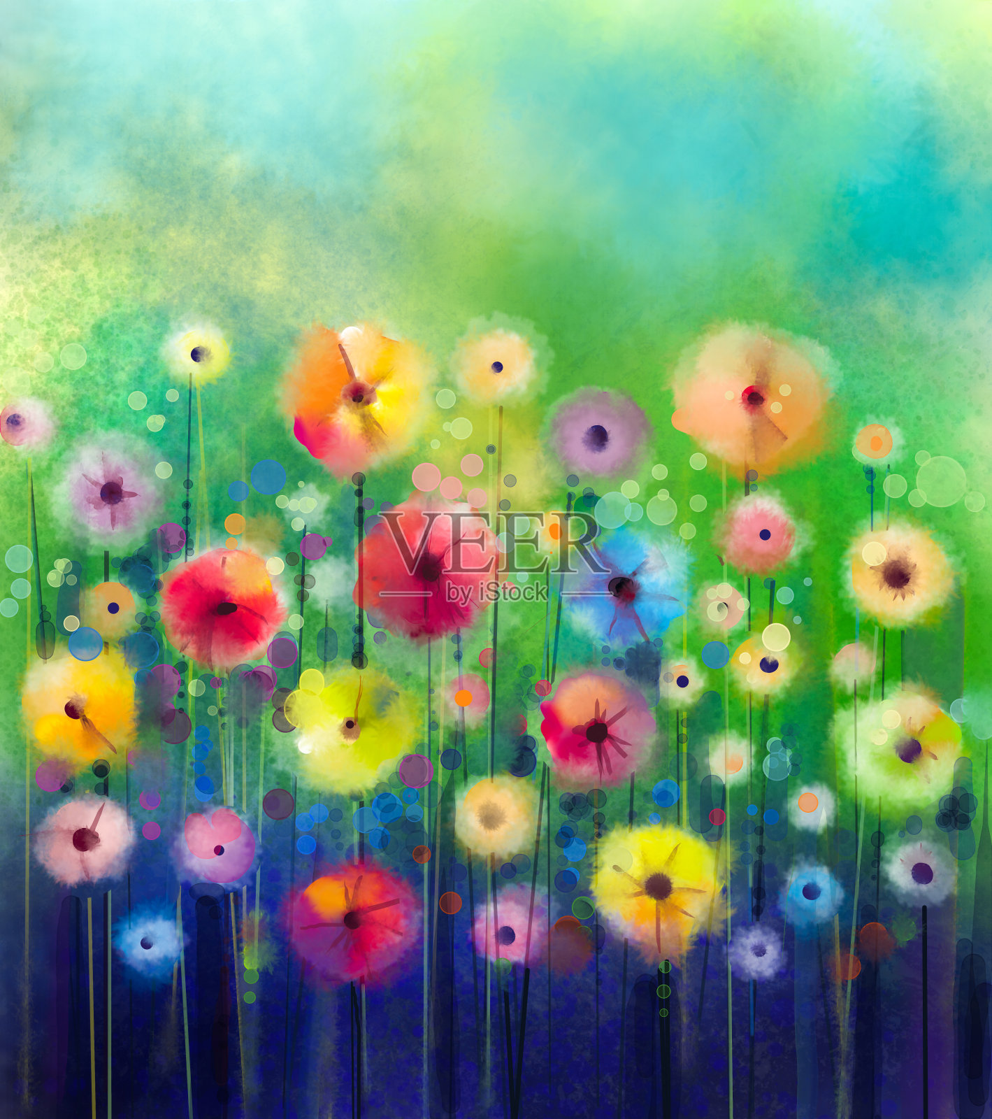 抽象花卉水彩画插画图片素材