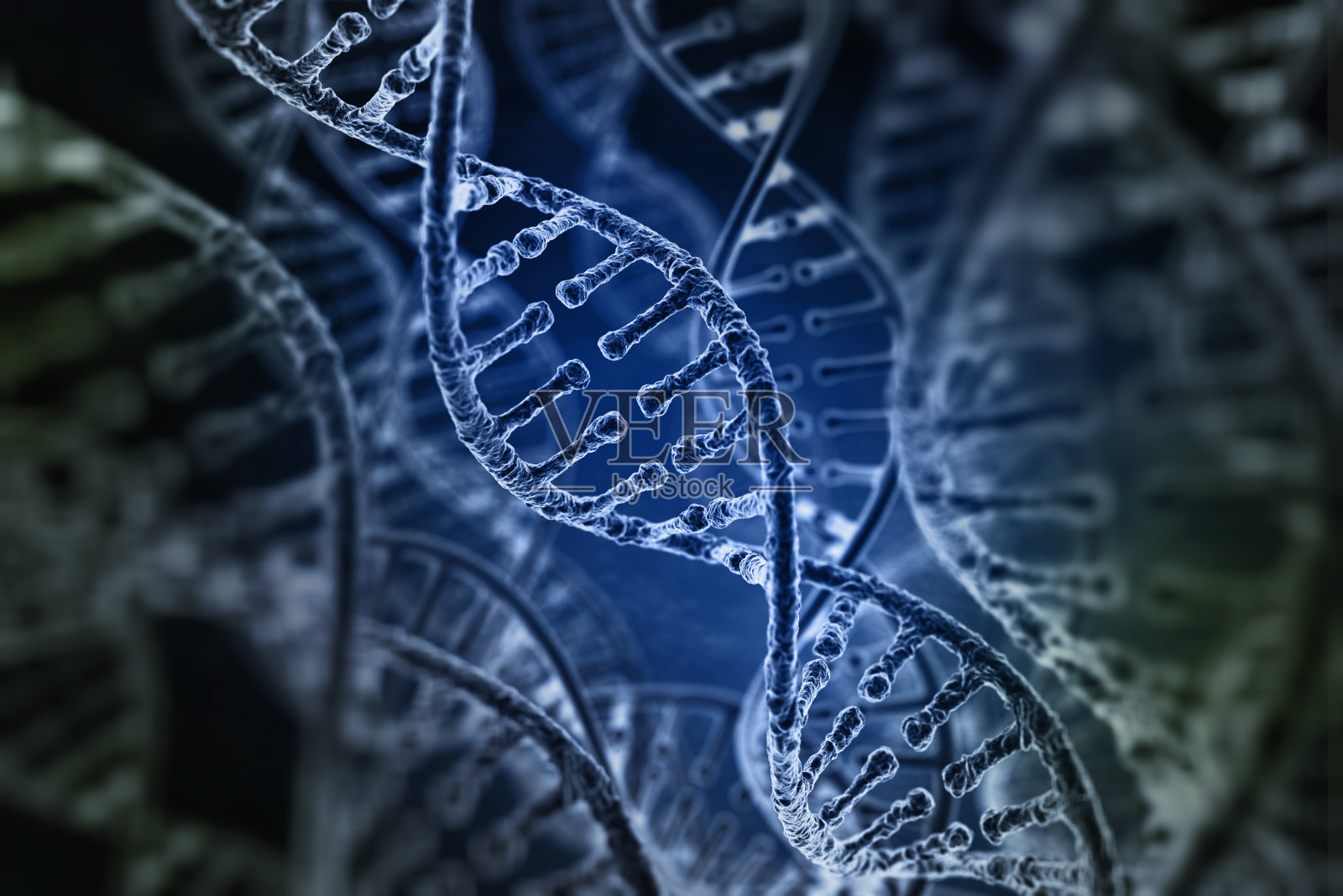 黑色背景上的螺旋状DNA链照片摄影图片
