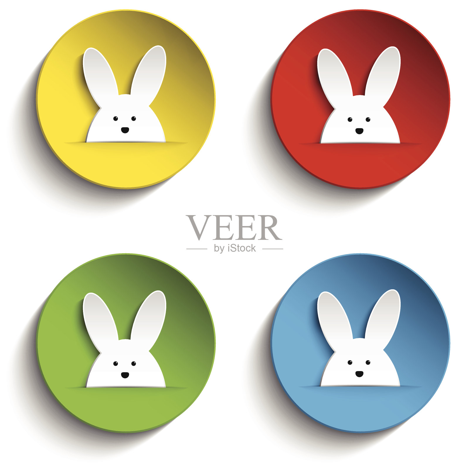 一套四个复活节快乐兔子贴纸插画图片素材