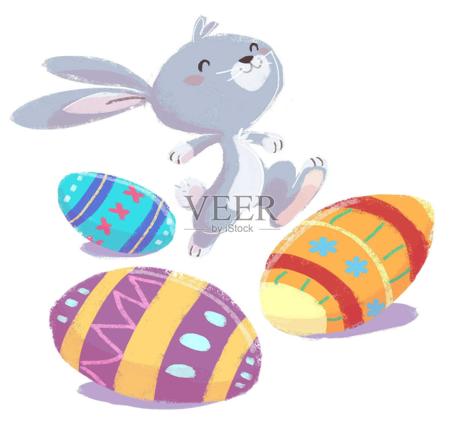 复活节兔子跳插画图片素材