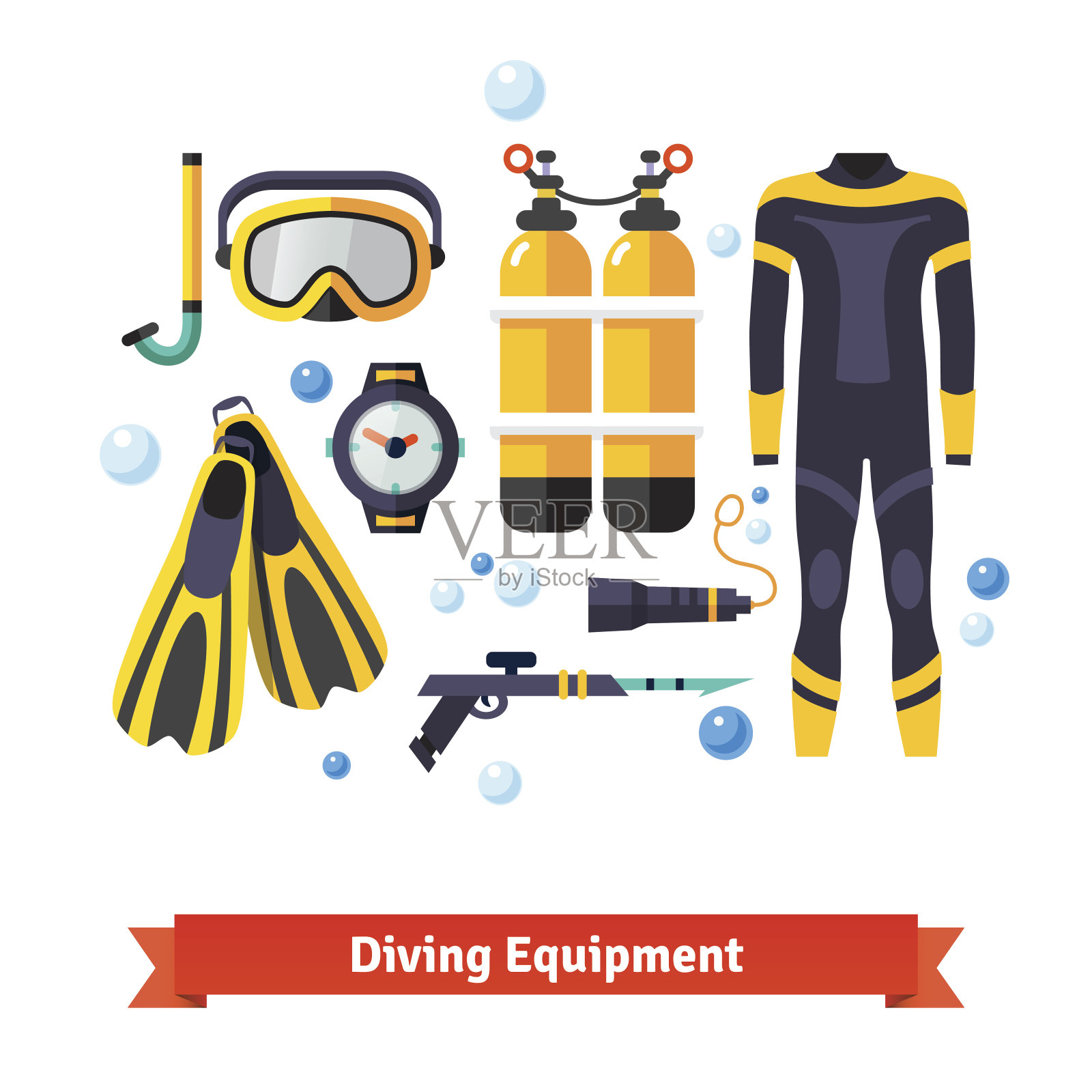 潜水设备图标集插画图片素材