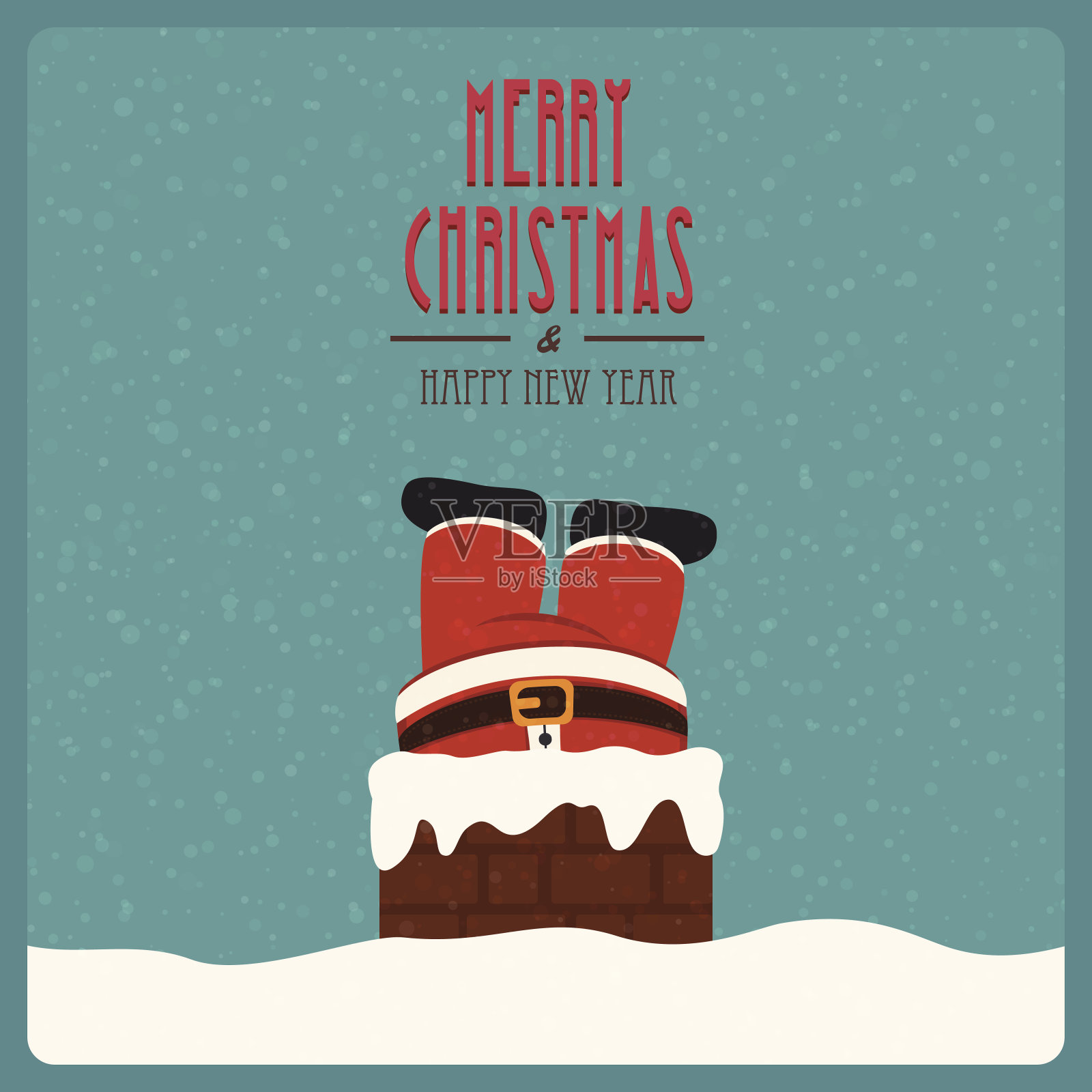圣诞老人卡在烟囱复古雪背景插画图片素材