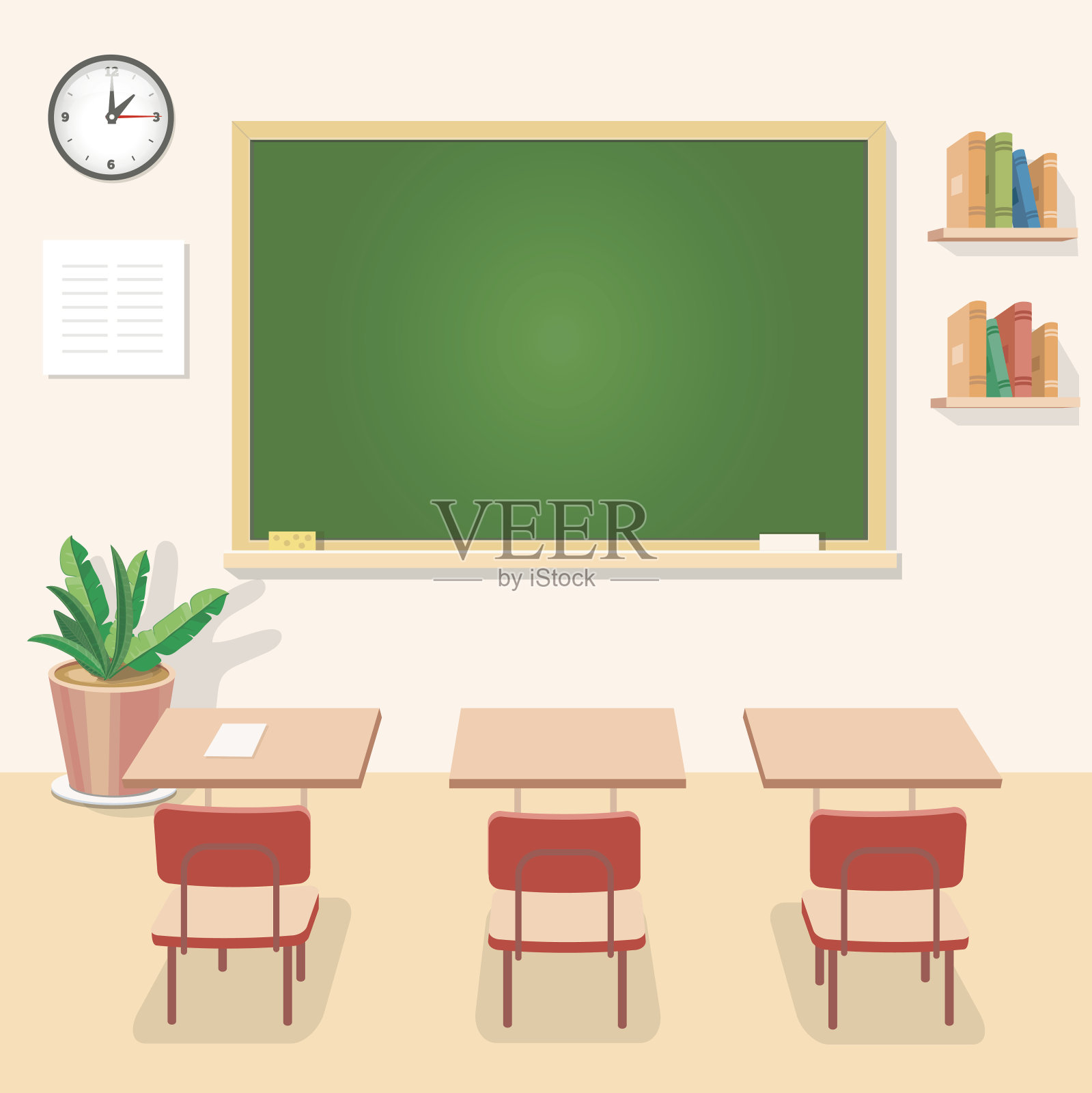 教室里有黑板和课桌。教育类，董事会插画图片素材