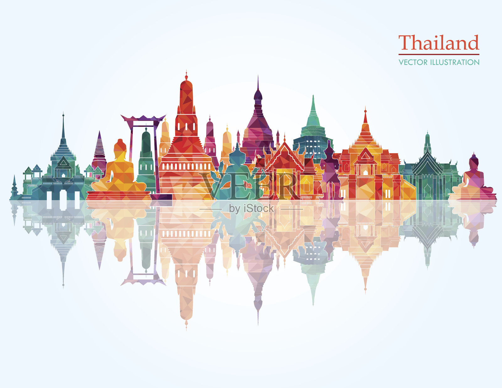泰国详细的天际线。矢量图插画图片素材