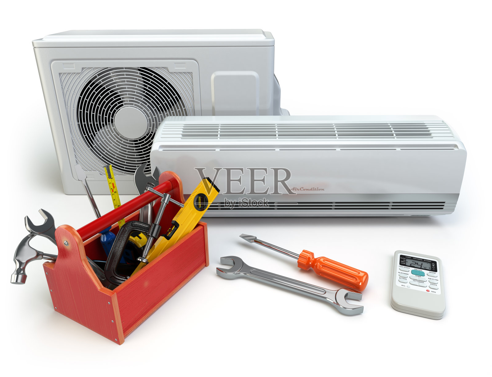 空调工具箱和工具。修复air-conditione照片摄影图片