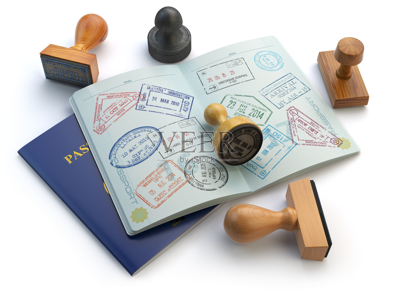 旅行或旅游概念。护照上盖了签证章照片摄影图片