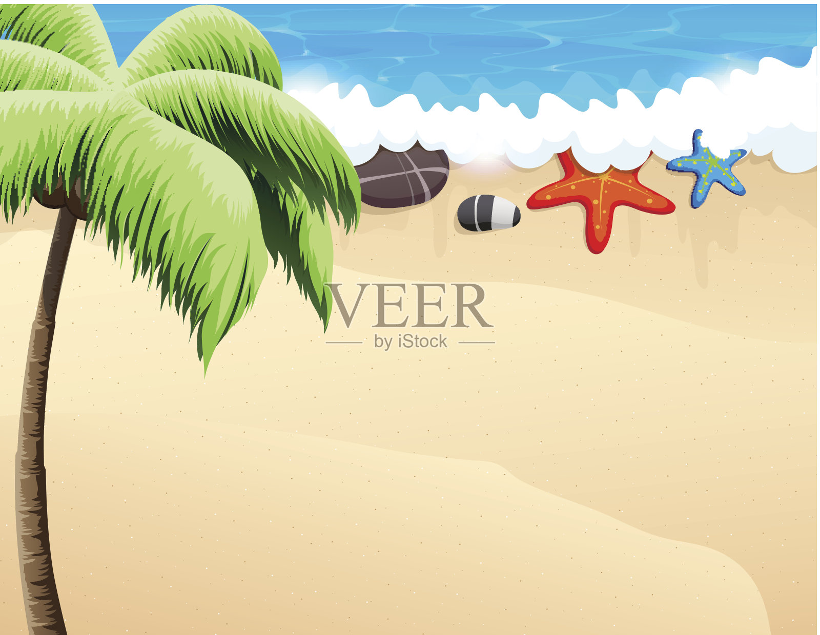 有棕榈树的热带海滩插画图片素材
