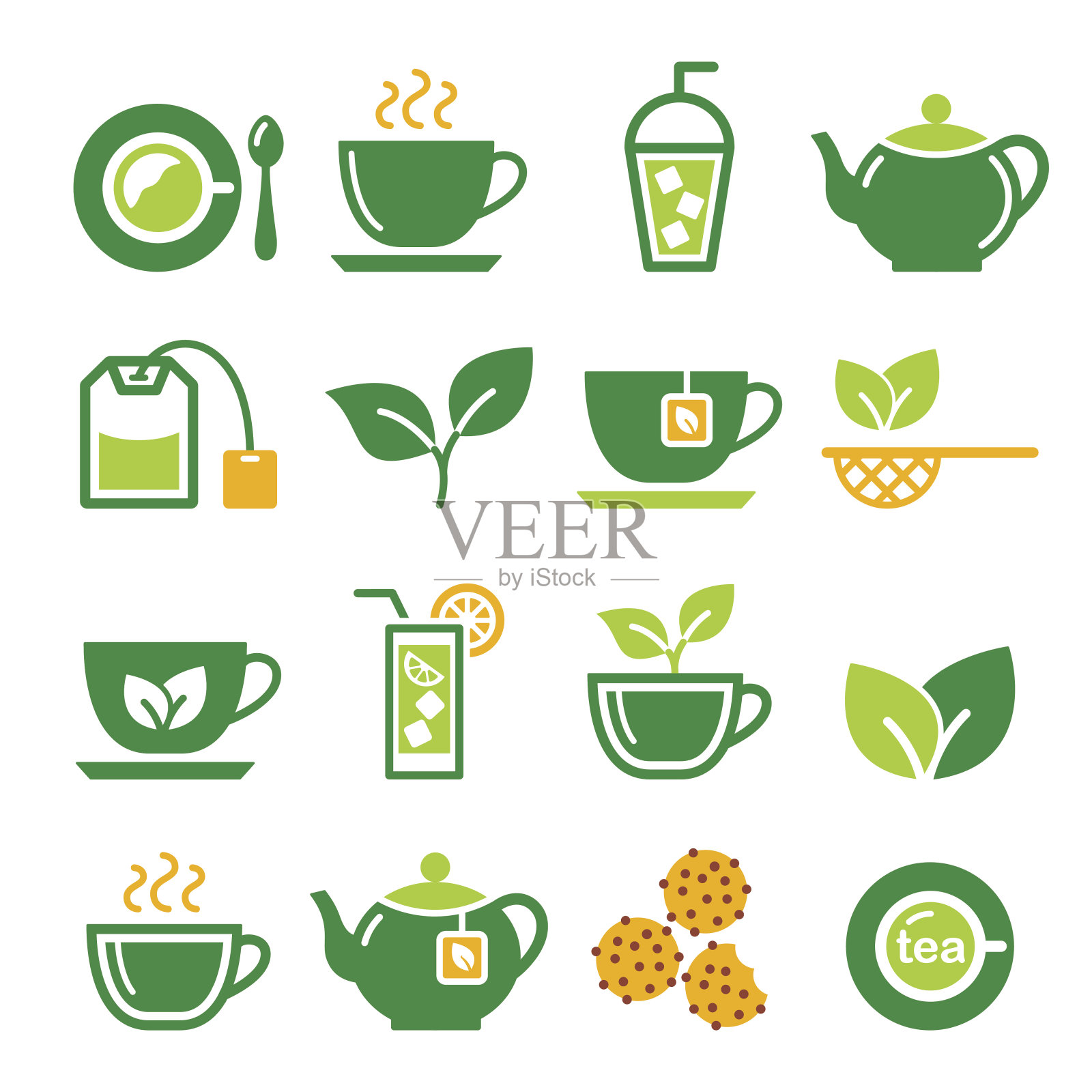 绿茶和冰茶矢量图标集插画图片素材