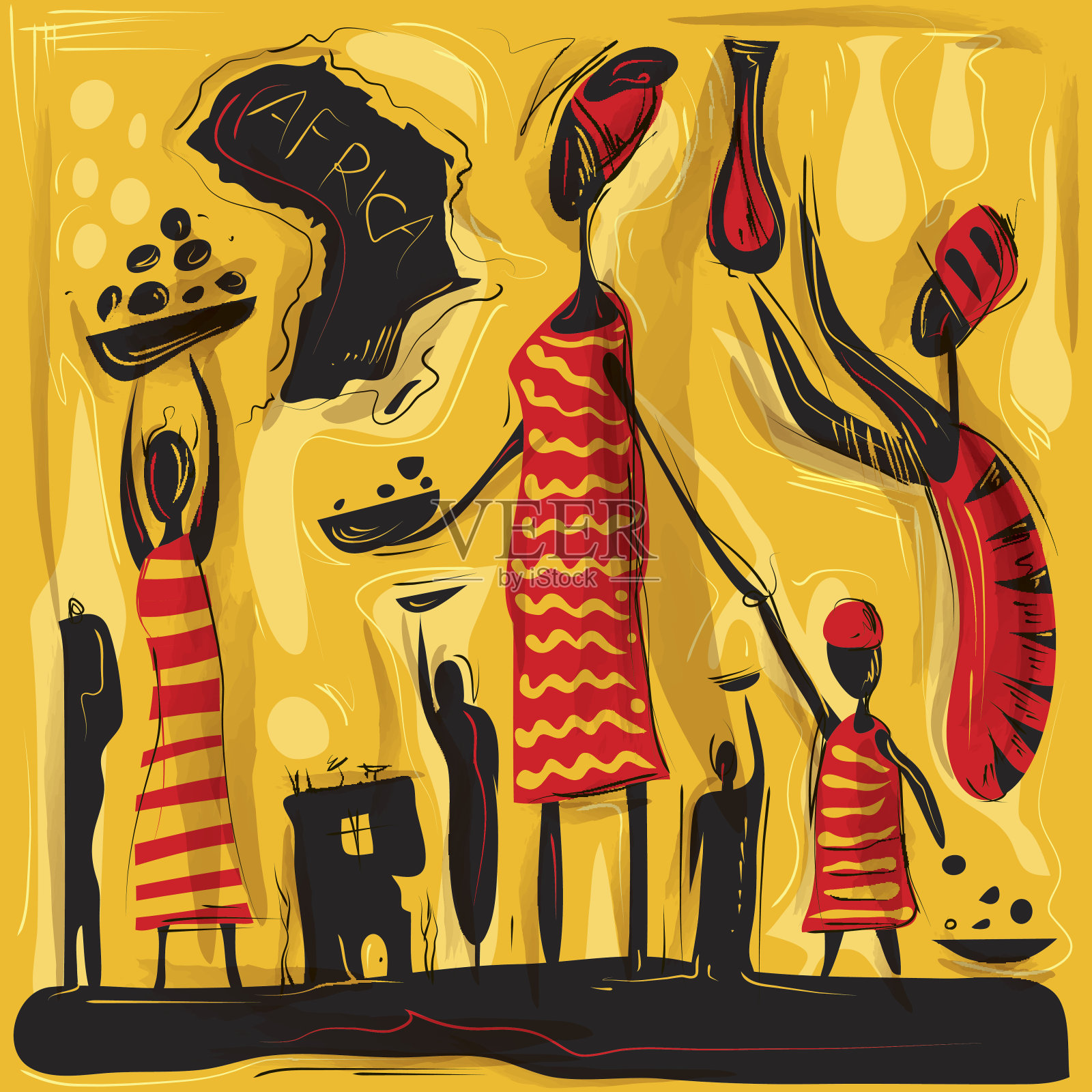非洲抽象艺术，非洲旅行，部落生活(矢量艺术)插画图片素材