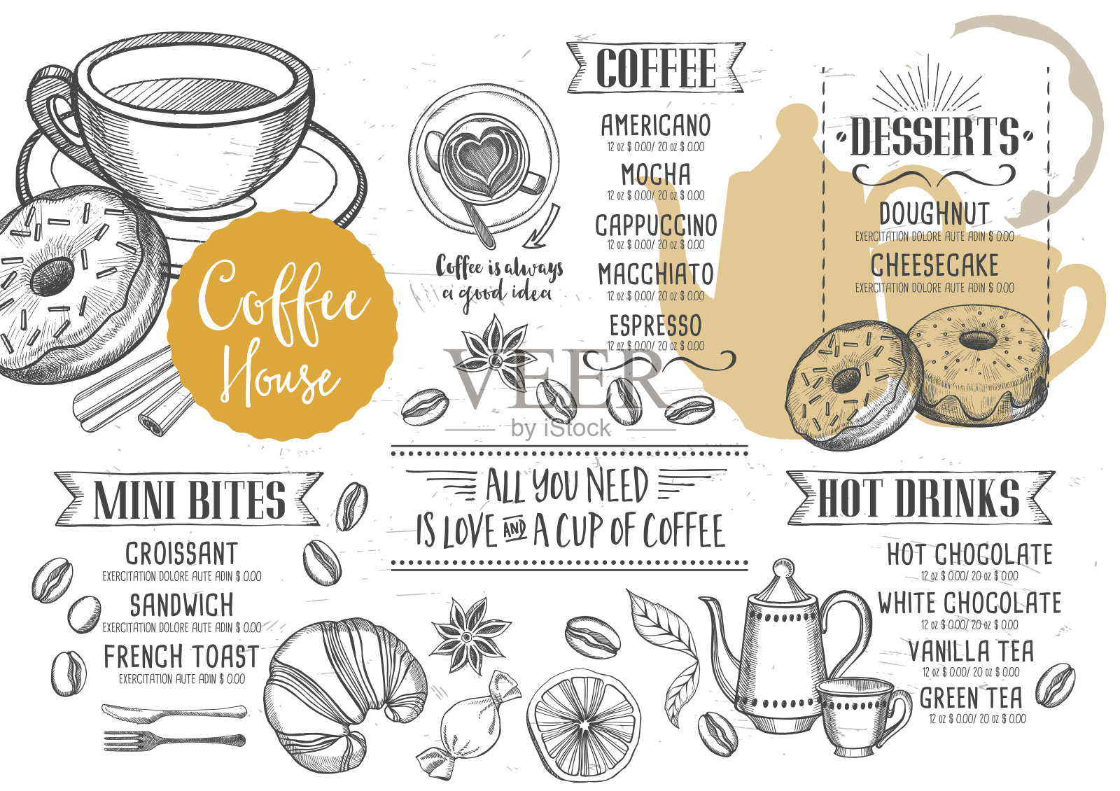 咖啡咖啡菜单，模板设计。设计模板素材