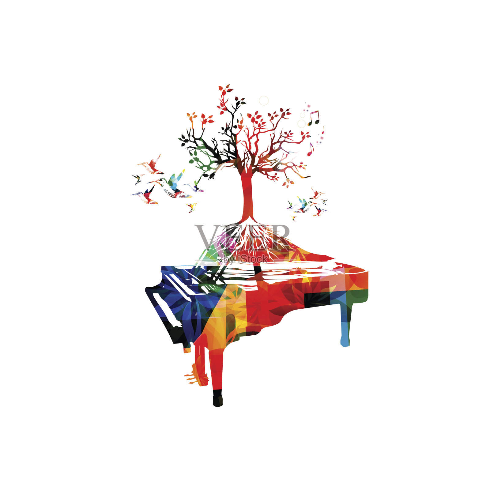 创意音乐风格模板矢量插图，彩色钢琴插画图片素材