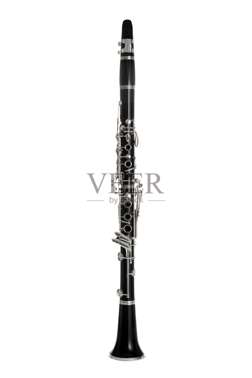 单根黑色B平单簧管，背景为白色照片摄影图片