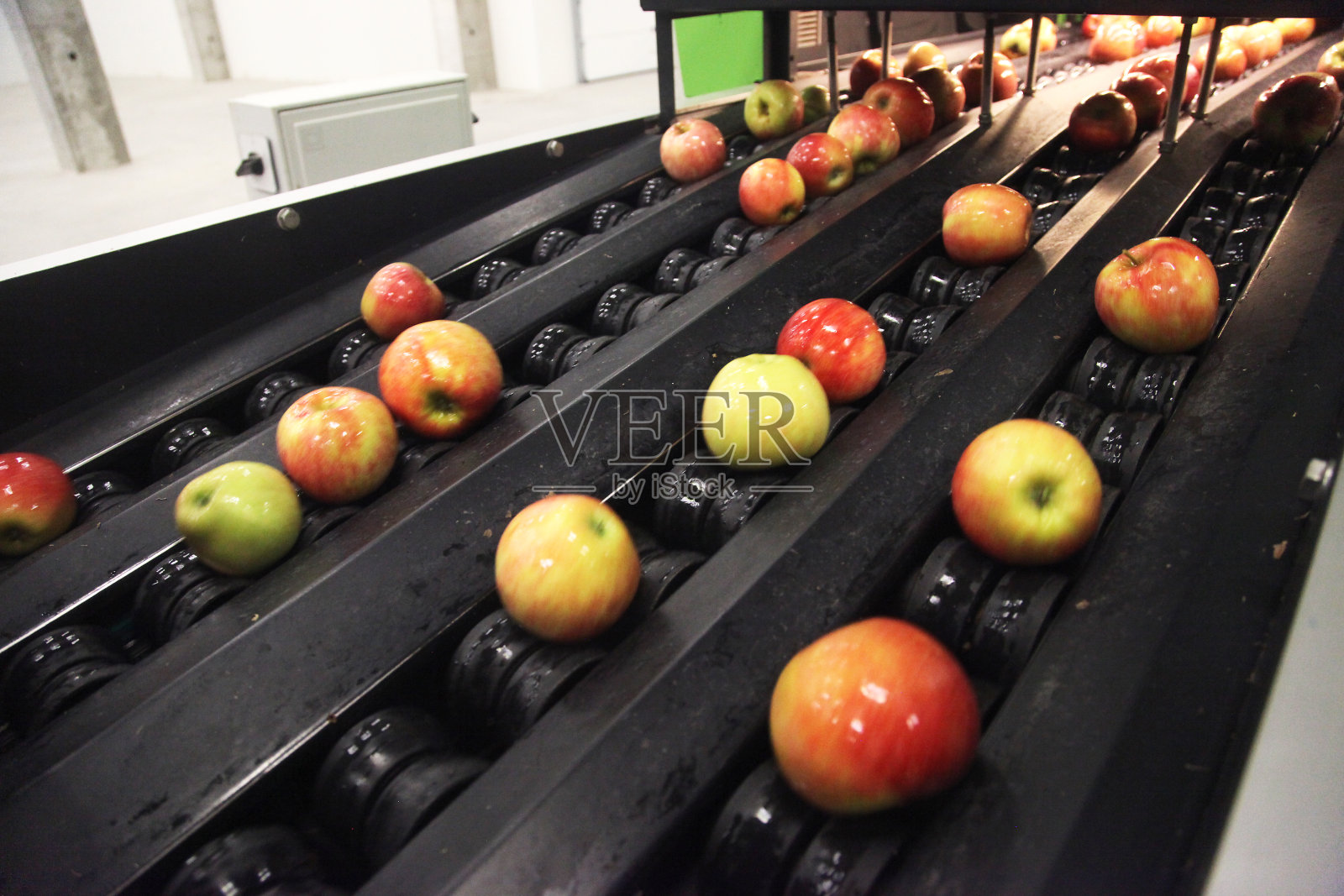 成熟的苹果在加工和运输包装时照片摄影图片