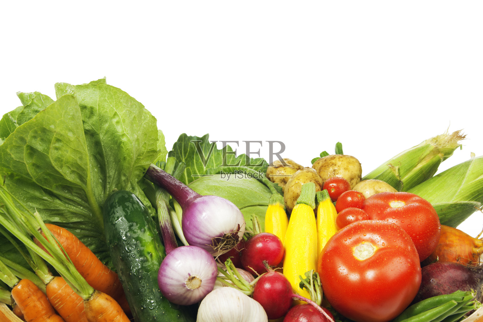 新鲜市场蔬菜和水果边界框架在白色的背景照片摄影图片