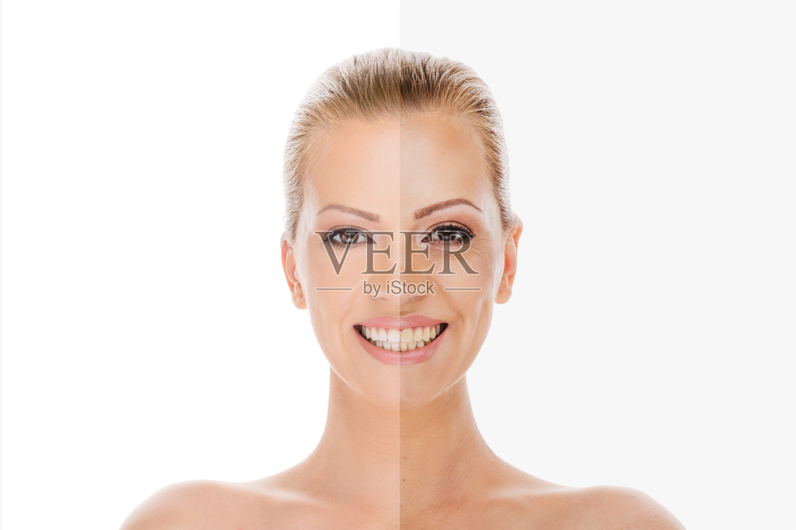 女人的脸修饰前和后照片摄影图片