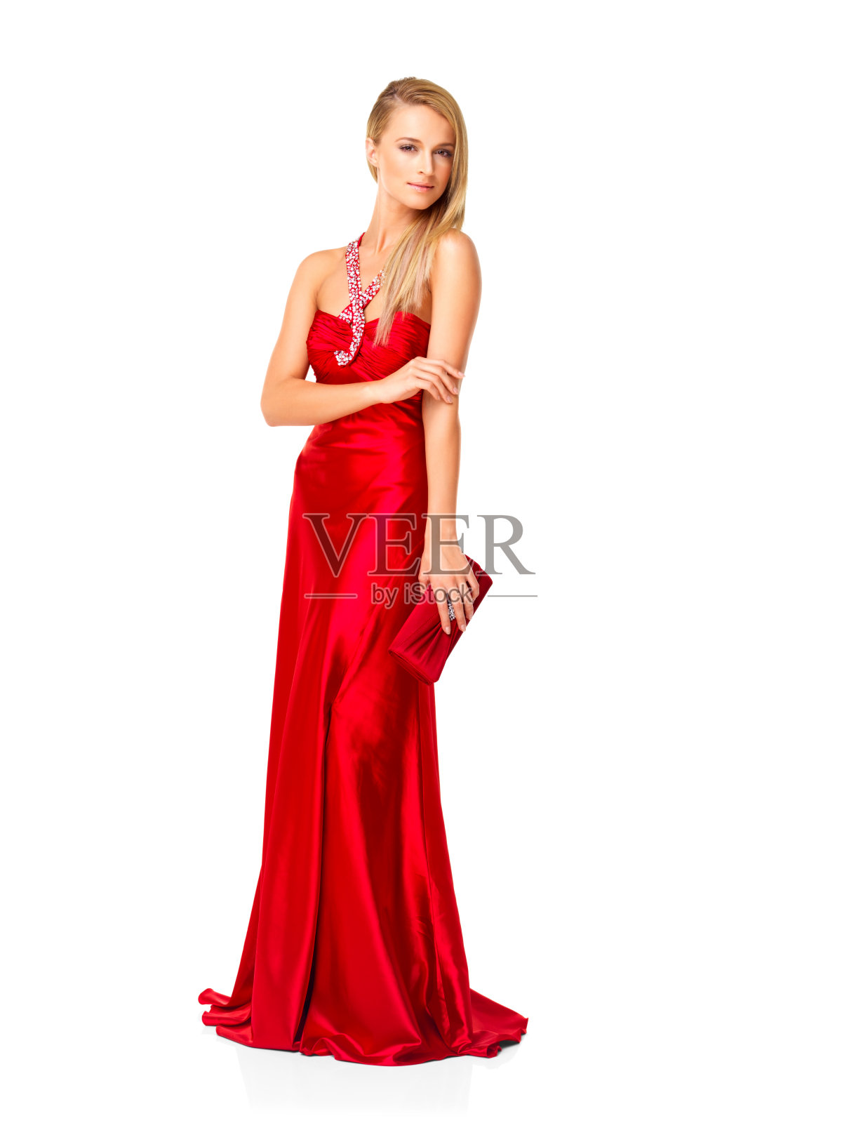 穿着红裙子的漂亮女人照片摄影图片